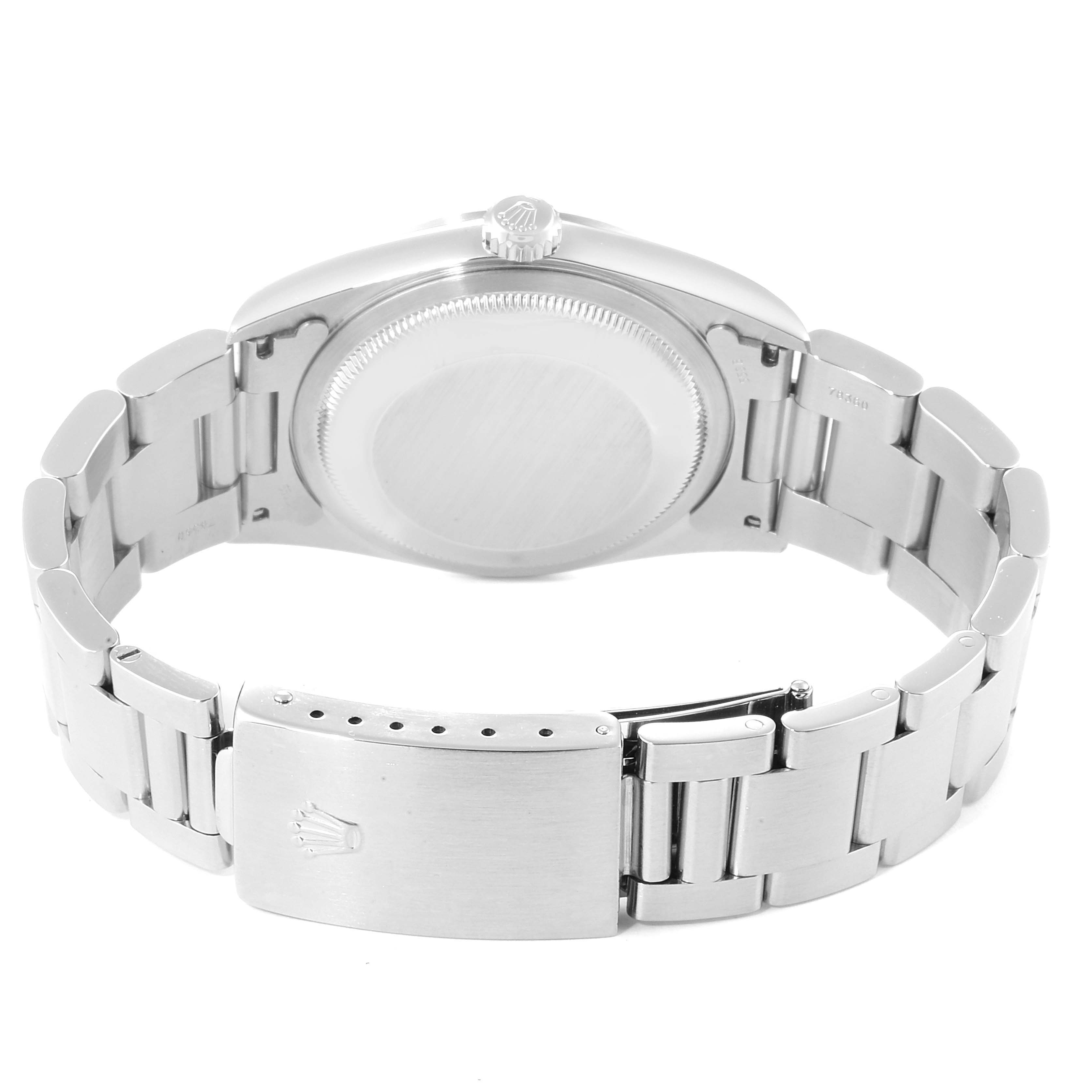 The image shows the back view of the clasp and bracelet of a Rolex Datejust 16200  Men's Stainless Steel Silver Dial 16200  Men's Stainless Steel Silver Dial watch.