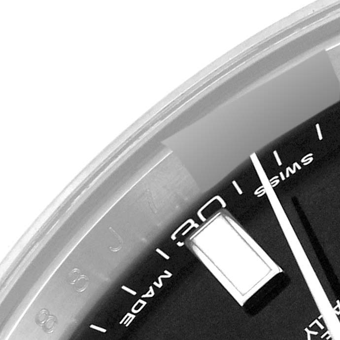 The image shows a close-up of the dial and date window of the Rolex Datejust 41 116334 Men
s Stainless Steel Black Dial 116334 Men
s Stainless Steel Black Dial watch.