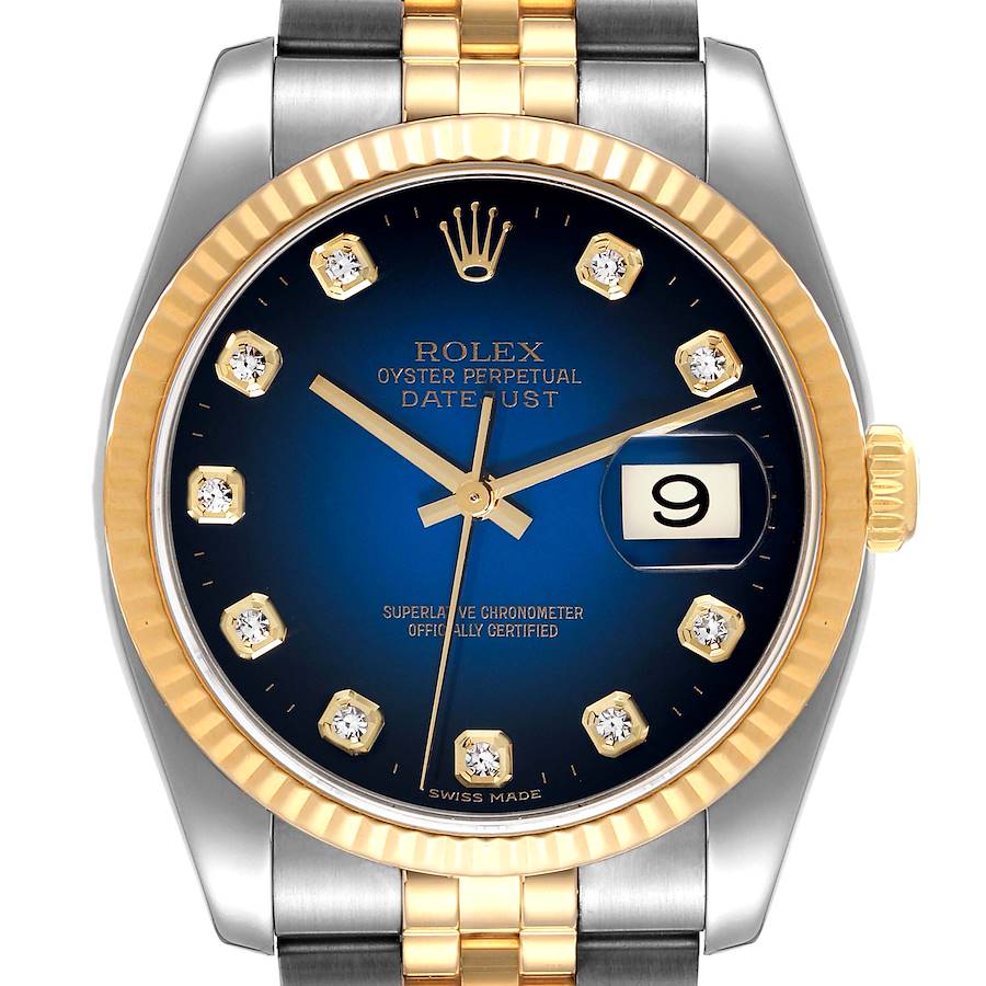Rolex Datejust Steel Yellow Gold Blue Vignette Diamond Dial Mens Watch 116233 SwissWatchExpo