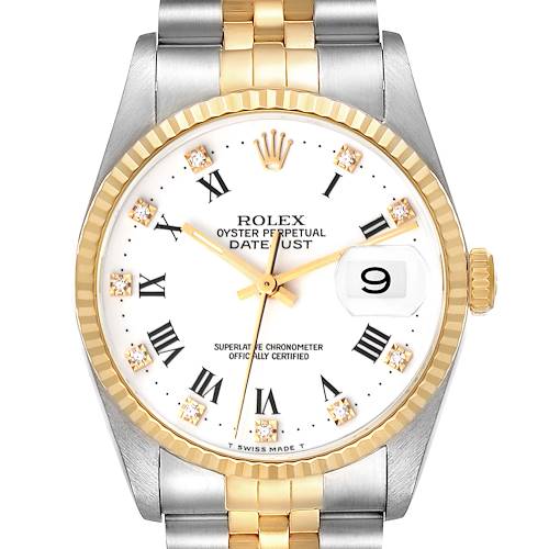 Photo of Rolex Datejust Steel Yellow Gold White Diamond Dial Mens Watch 16233 Papers