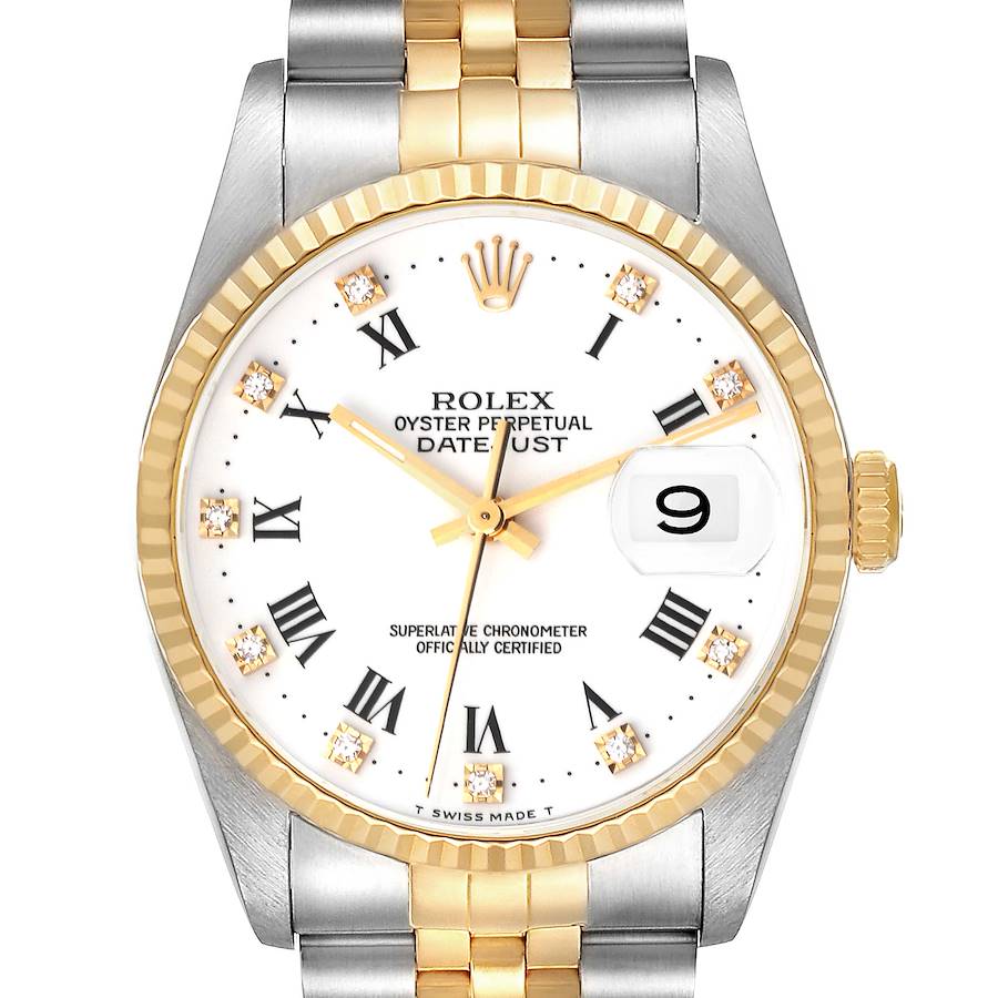 Rolex Datejust Steel Yellow Gold White Diamond Dial Mens Watch 16233 Papers SwissWatchExpo