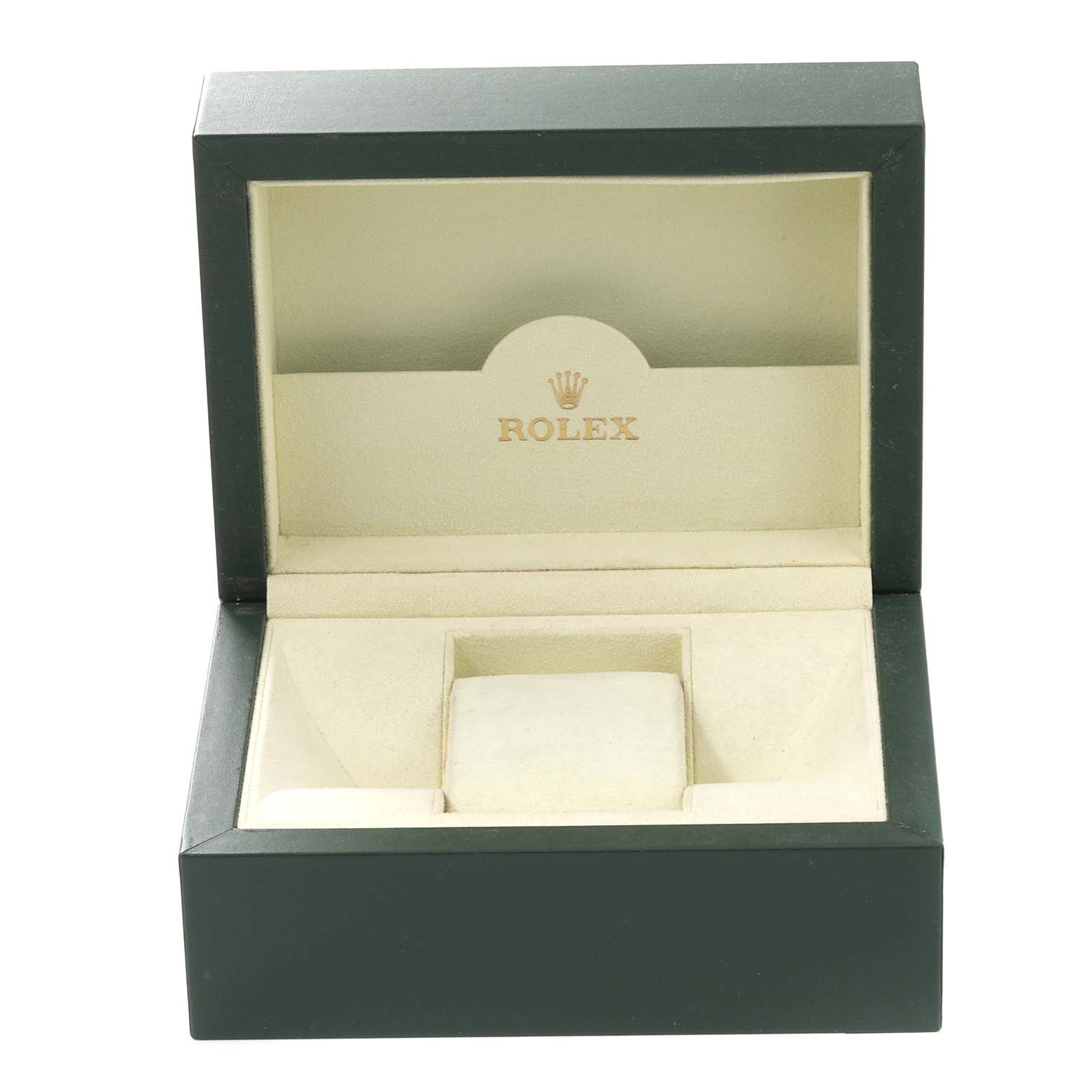 The image shows an open box for a Rolex Turn-o-Graph 116261 Men
s Steel and Gold (two tone) Silver Dial 116261 Men
s Steel and Gold (two tone) Silver Dial watch, featuring the Rolex logo inside.