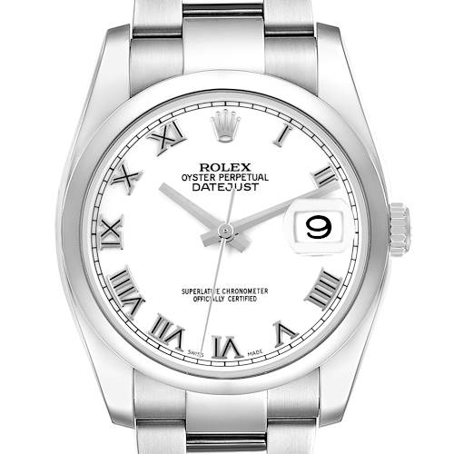 Photo of Rolex Datejust White Roman Dial Steel Mens Watch 116200 Box Card