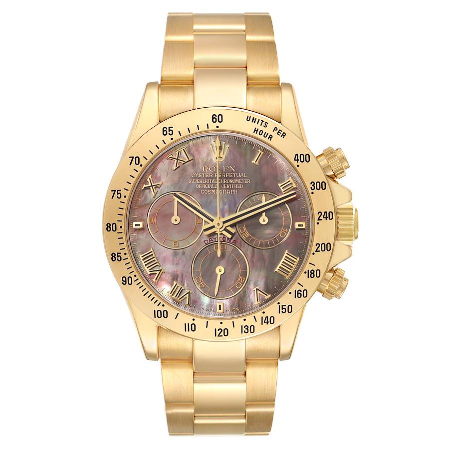 Rolex Daytona Yellow Gold Mother of Pearl Dial Mens Watch 116528 Box Papers SwissWatchExpo
