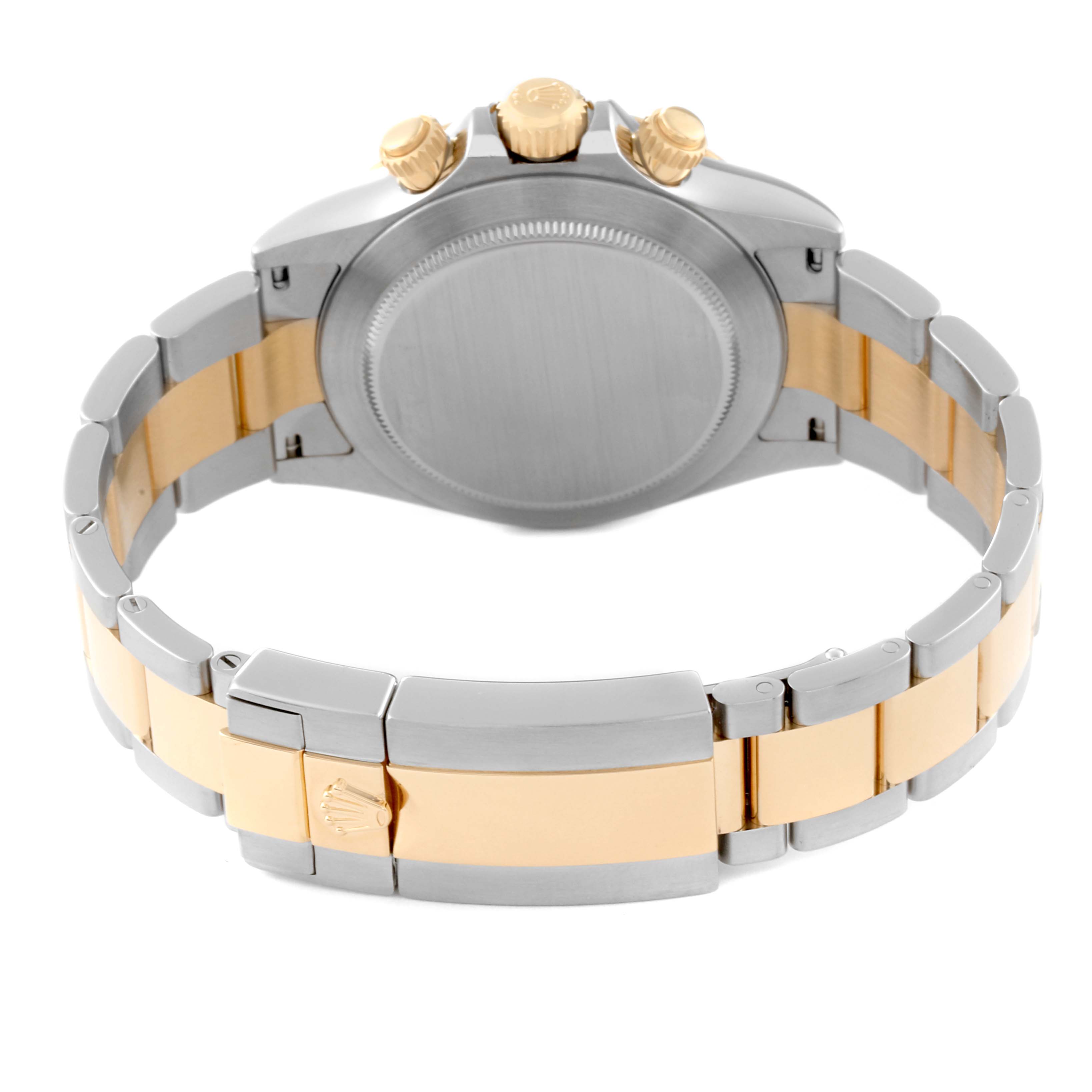 The image shows the back case and bracelet of a Rolex Daytona 116523NG Men's Steel and Gold (two tone) Mother of Pearl Dial 116523NG Men's Steel and Gold (two tone) Mother of Pearl Dial model watch, highlighting the two-tone metal design.