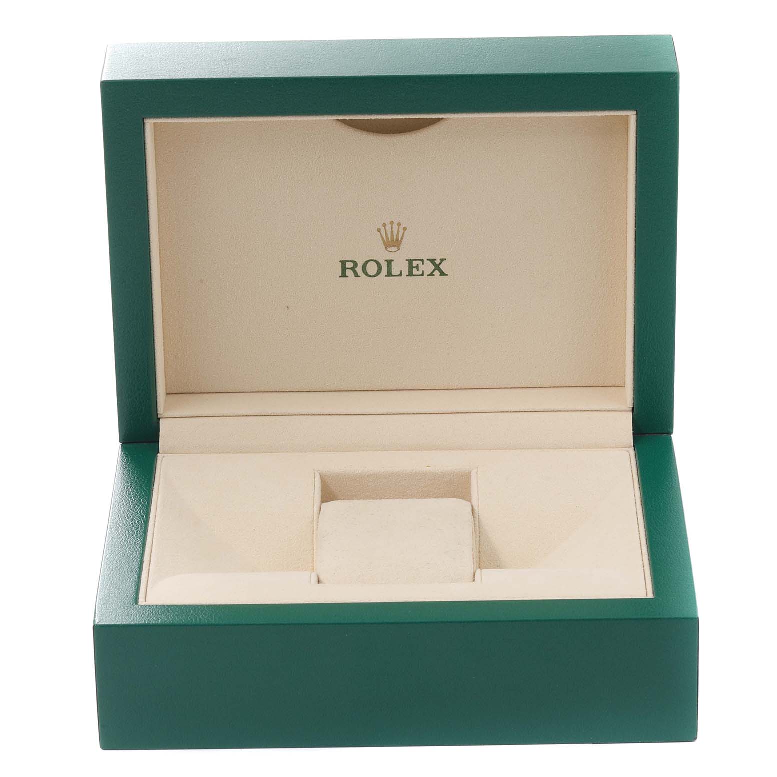 The image shows an empty Rolex Daytona 116523NG Men's Steel and Gold (two tone) Mother of Pearl Dial 116523NG Men's Steel and Gold (two tone) Mother of Pearl Dial watch box in an open position, displaying the interior with the Rolex logo.