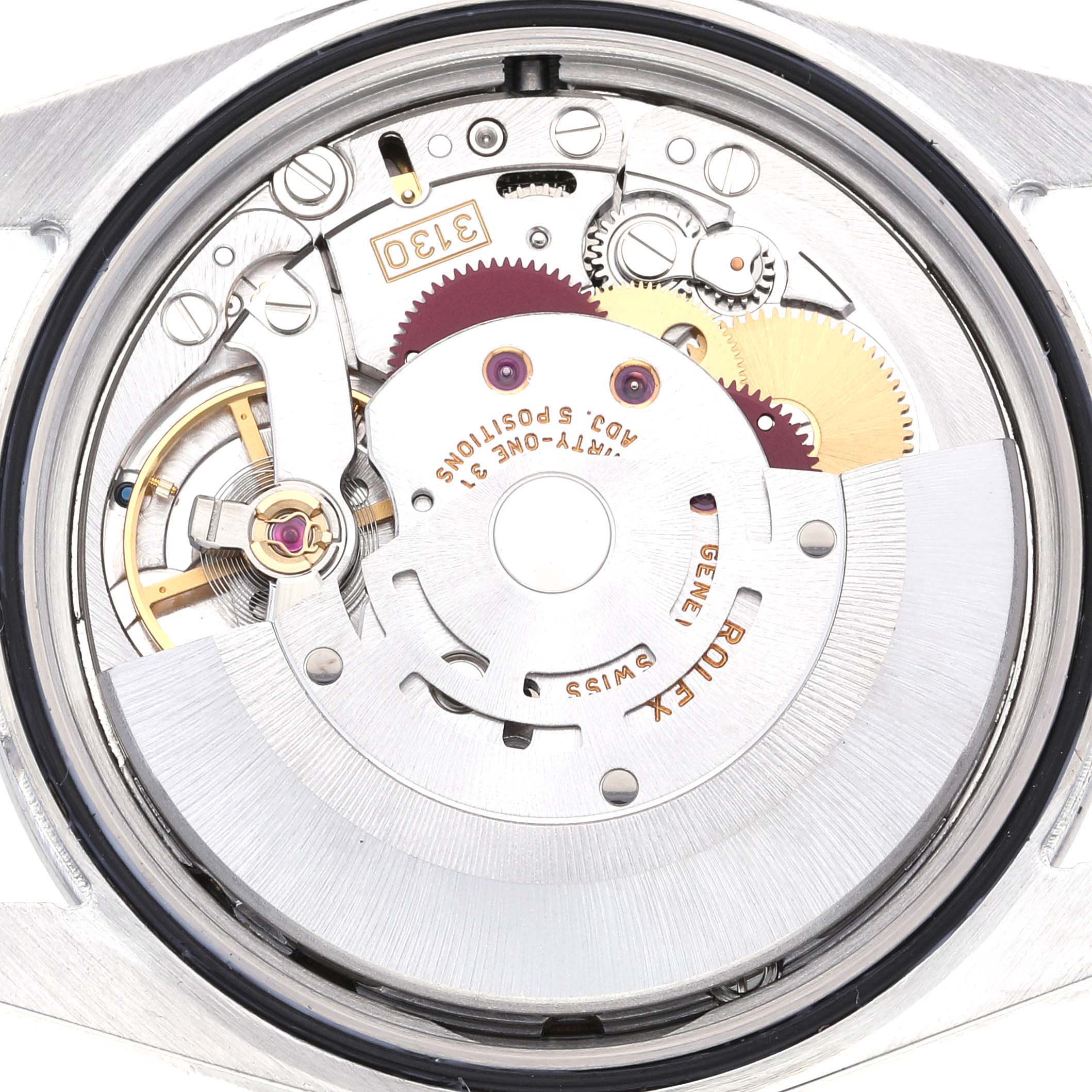 This image shows the internal mechanical movement of a Rolex Explorer 114270 Men
s Stainless Steel Black Dial 114270 Men
s Stainless Steel Black Dial watch.