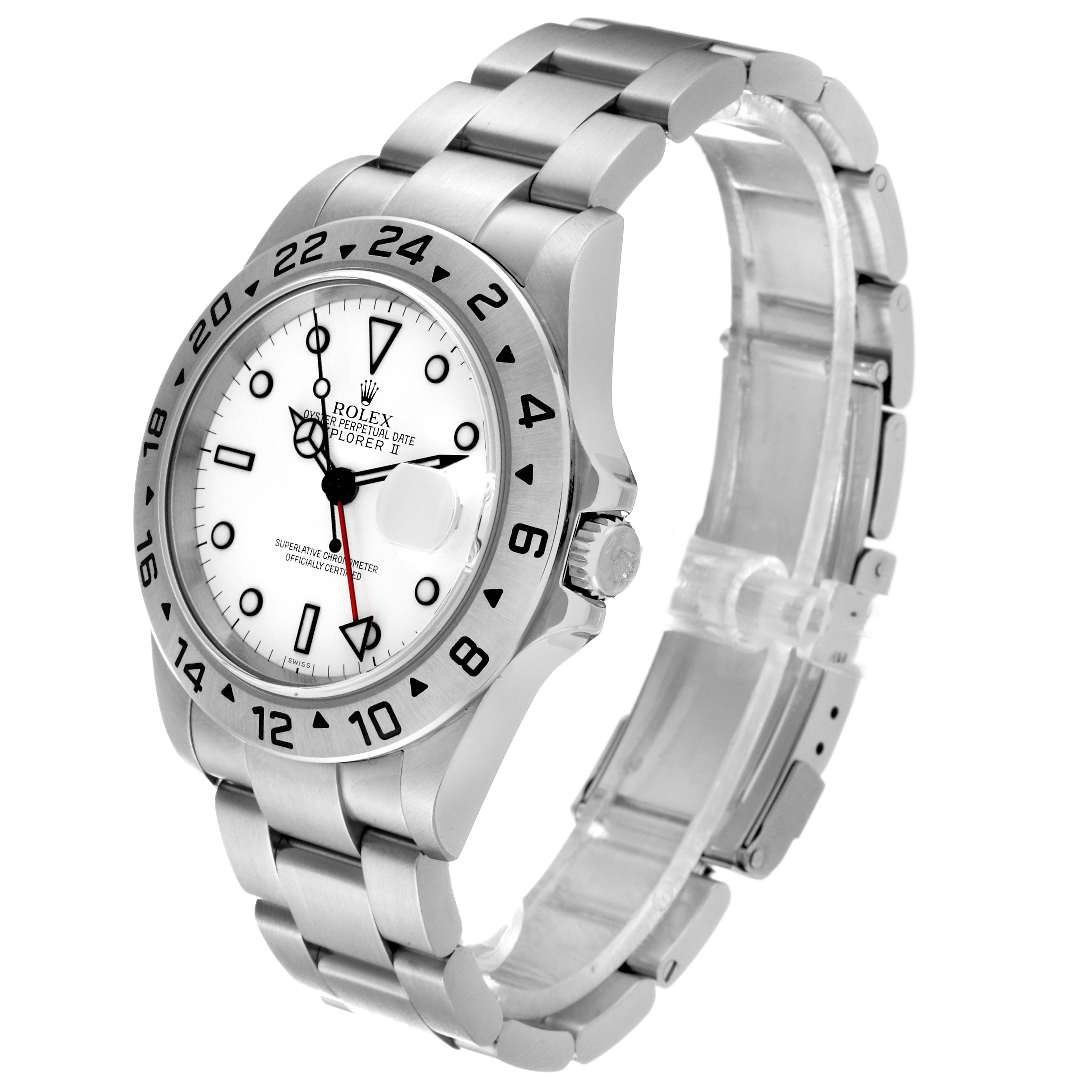The Rolex Explorer 16570T Men's Stainless Steel White Dial 16570T Men's Stainless Steel White Dial watch is shown at a slight angle, displaying the face, bezel, crown, and bracelet.