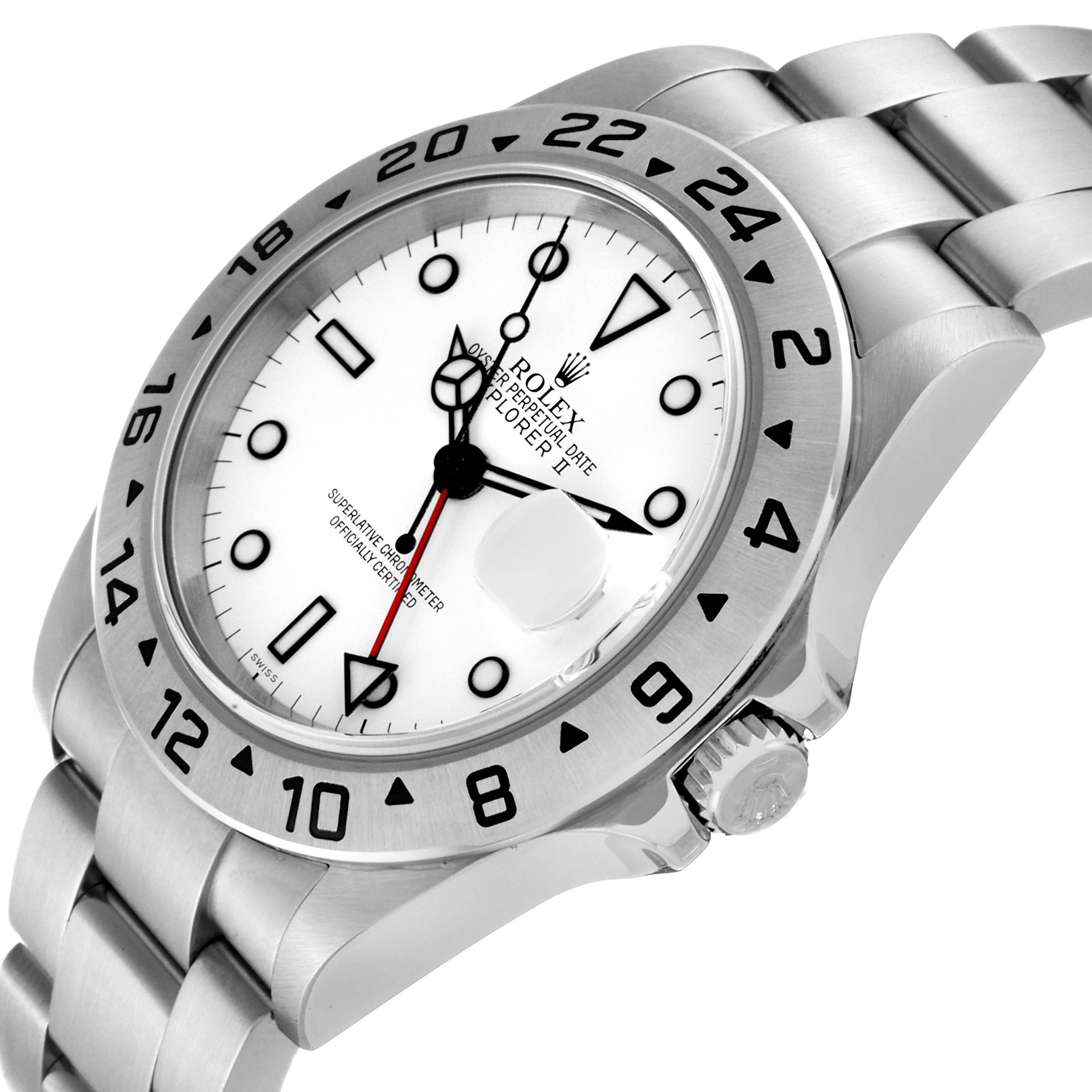 The image shows a close-up side angle of a Rolex Explorer 16570T Men's Stainless Steel White Dial 16570T Men's Stainless Steel White Dial watch, highlighting the face, bezel, crown, and part of the stainless steel bracelet.