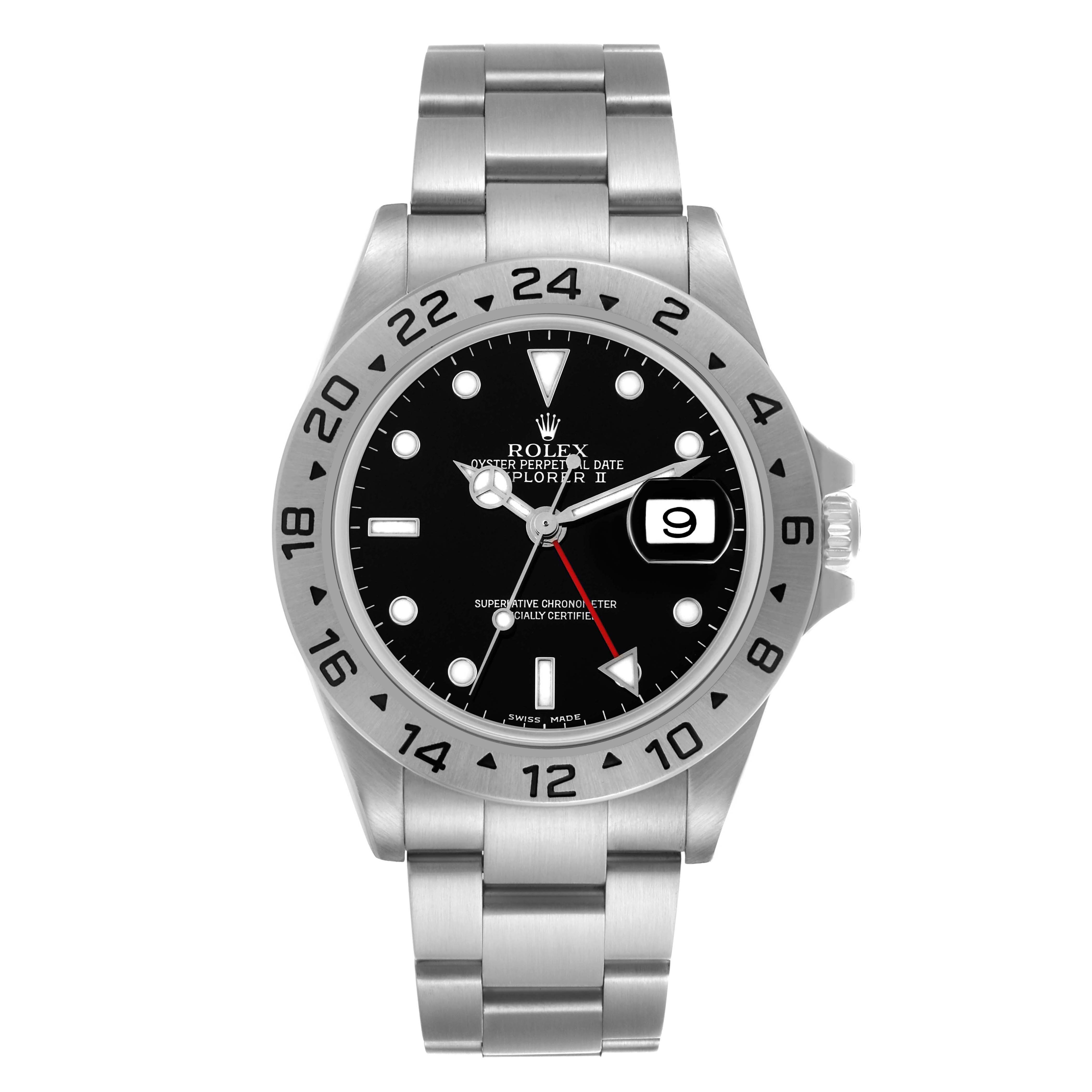 The Rolex Explorer 16570T Men's Stainless Steel Black Dial 16570T Men's Stainless Steel Black Dial model is shown from a front angle, displaying the dial, bezel, and bracelet.