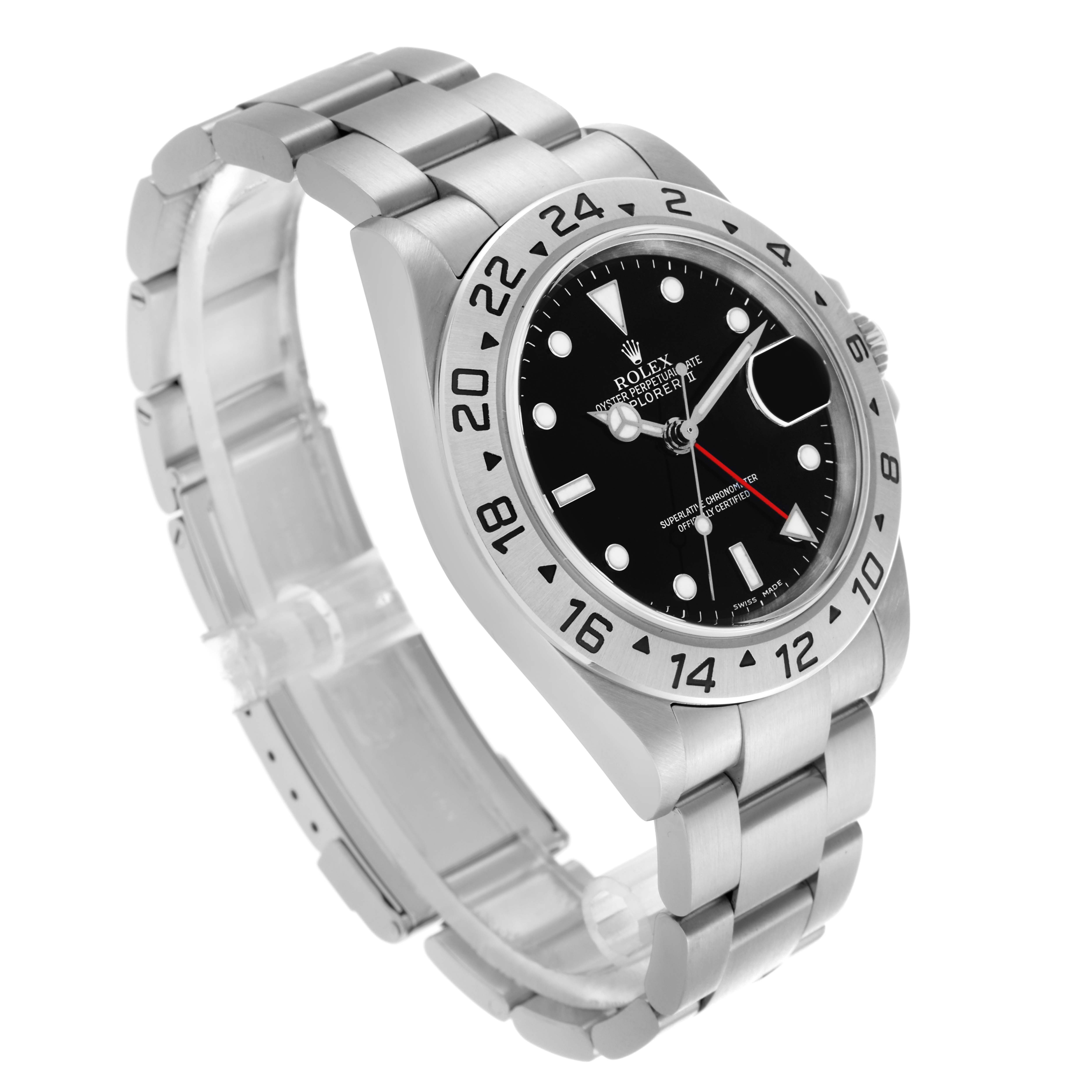 The Rolex Explorer 16570T Men's Stainless Steel Black Dial 16570T Men's Stainless Steel Black Dial watch is shown from a front-left angle, highlighting the bezel, dial, and bracelet.