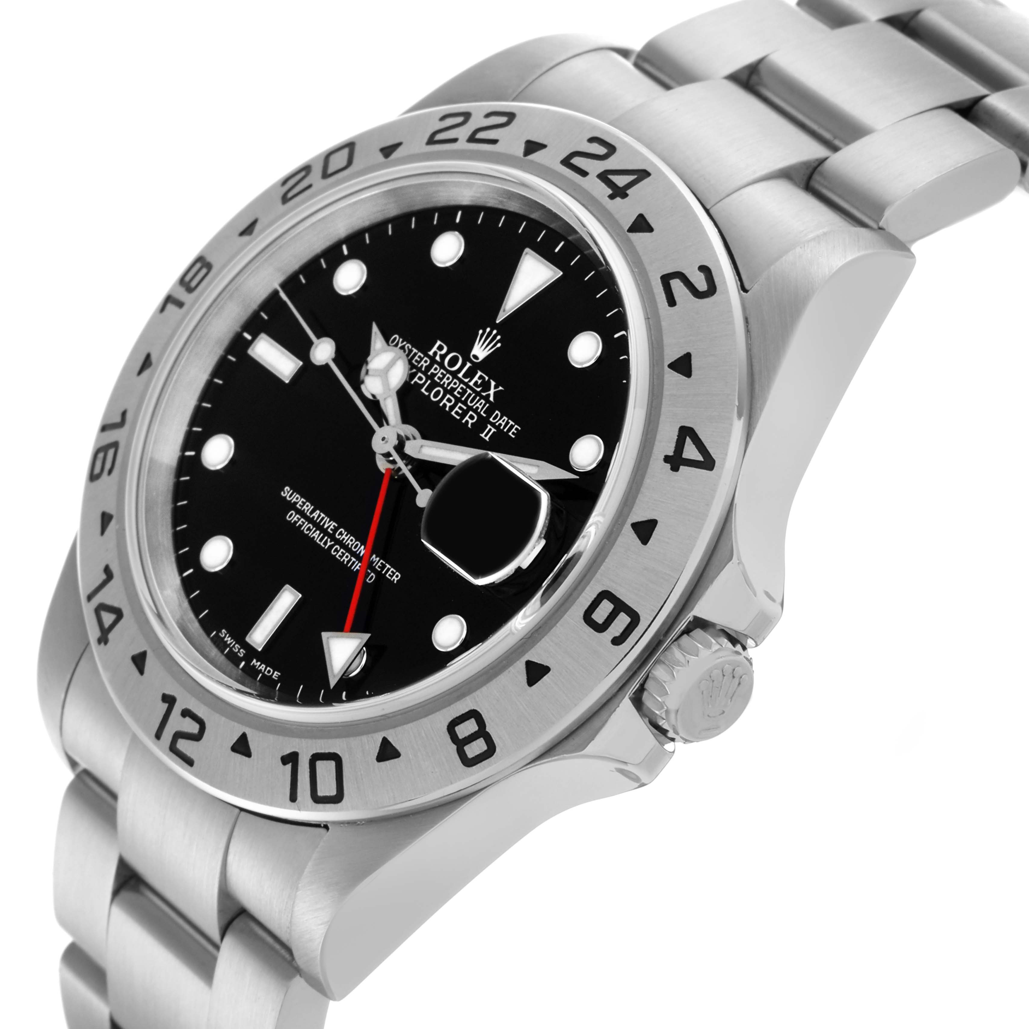 The Rolex Explorer 16570T Men's Stainless Steel Black Dial 16570T Men's Stainless Steel Black Dial watch is shown at an angled view highlighting the dial, bezel with numbers, and crown details.