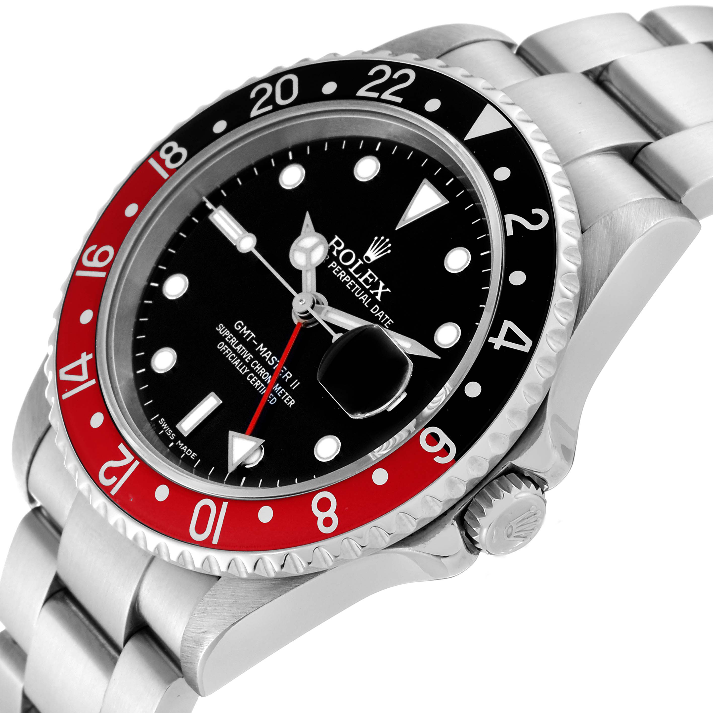 This Rolex GMT-Master 16710 Men's Stainless Steel Black Dial 16710 Men's Stainless Steel Black Dial watch is shown from a three-quarter angle, highlighting the bezel, dial, and bracelet.