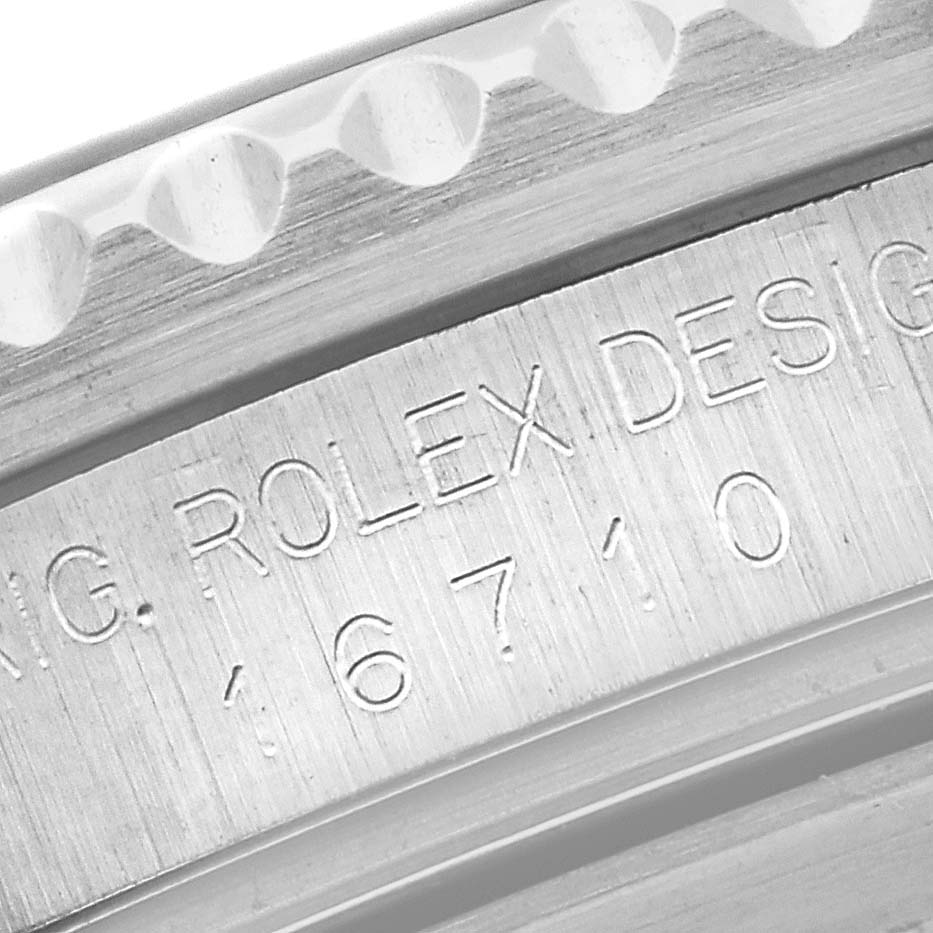 The image shows an engraved side view of the casing of a Rolex GMT-Master 16710 Men's Stainless Steel Black Dial 16710 Men's Stainless Steel Black Dial model with the reference number 16710.