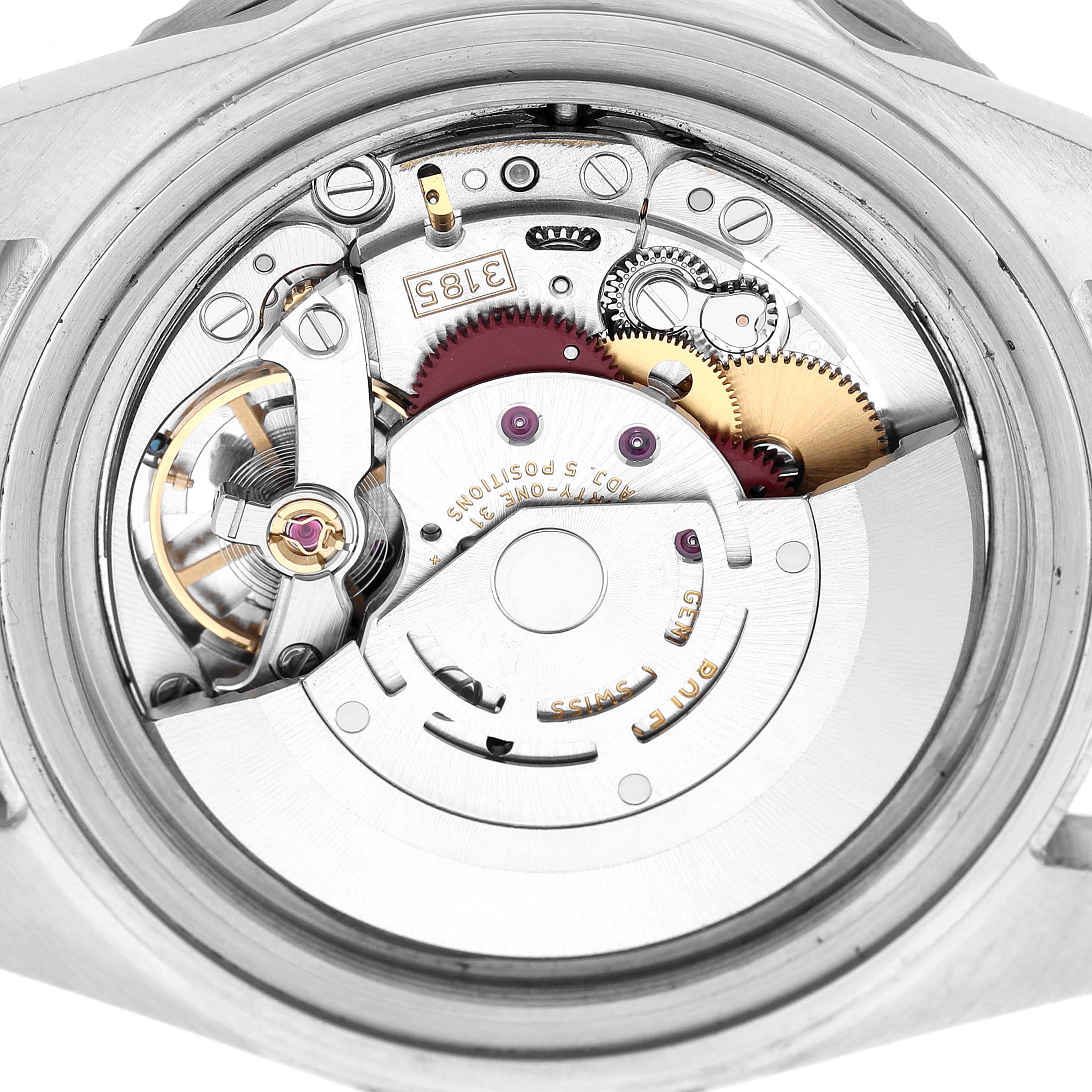 The image shows the back view of the Rolex GMT-Master 16710 Men's Stainless Steel Black Dial watch movement, displaying its intricate internal mechanics.