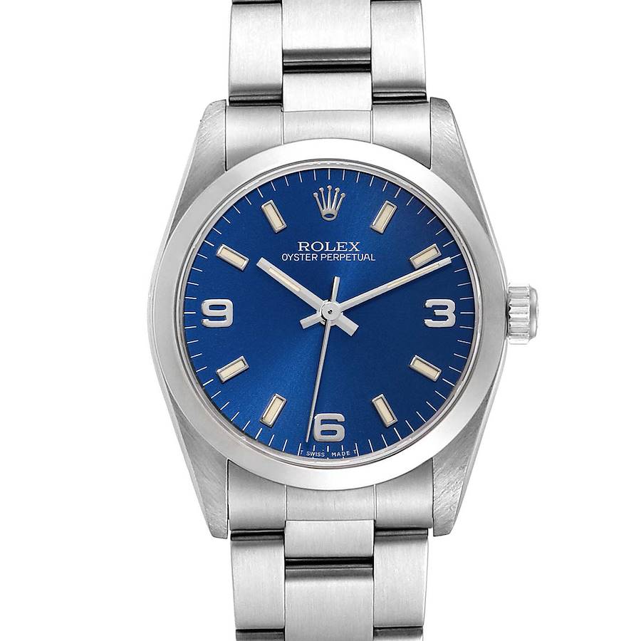 Rolex Midsize 31mm Blue Dial Automatic Steel Ladies Watch 67480 SwissWatchExpo