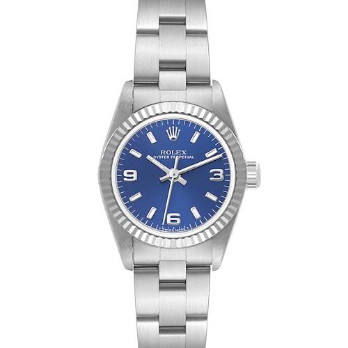 Photo of Rolex Oyster Perpetual Blue Dial Steel White Gold Ladies Watch 67194 Box Papers