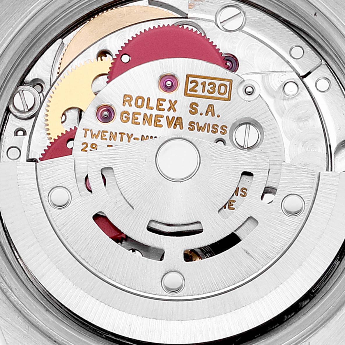 The image shows the inner mechanical parts and movement of the Rolex Oyster Perpetual 67194 Women's Stainless Steel Blue Dial 67194 Women's Stainless Steel Blue Dial watch.