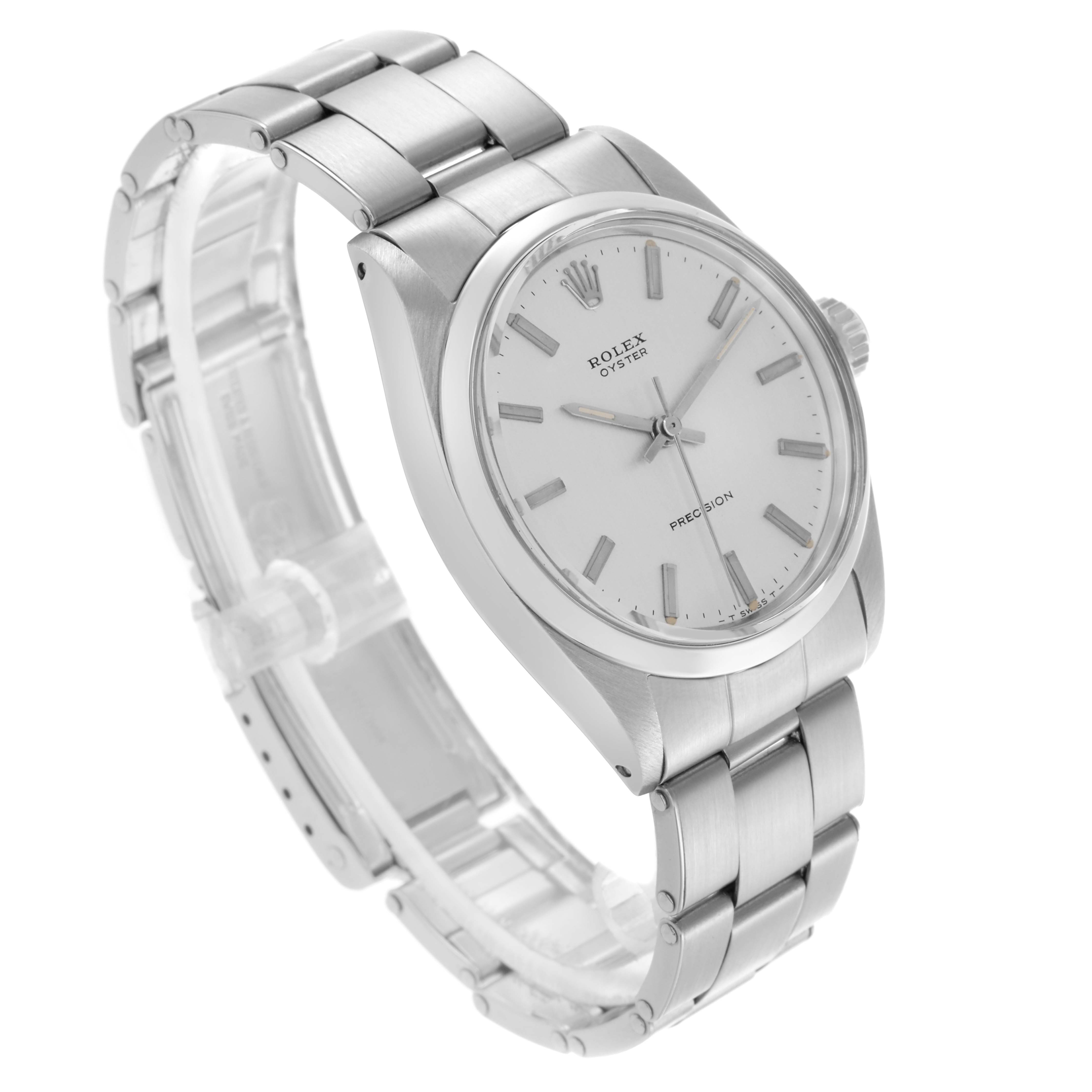 The Rolex Vintage Collection 6426 Men's Stainless Steel Silver Dial 6426 Men's Stainless Steel Silver Dial watch is shown at an angled view, highlighting the face, bezel, bracelet, and clasp.
