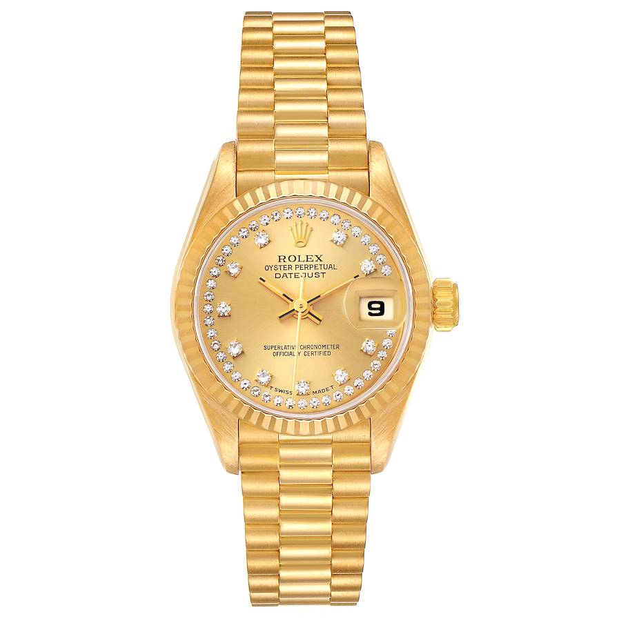 Rolex President Datejust Yellow Gold String Diamond Dial Ladies Watch 69178 SwissWatchExpo