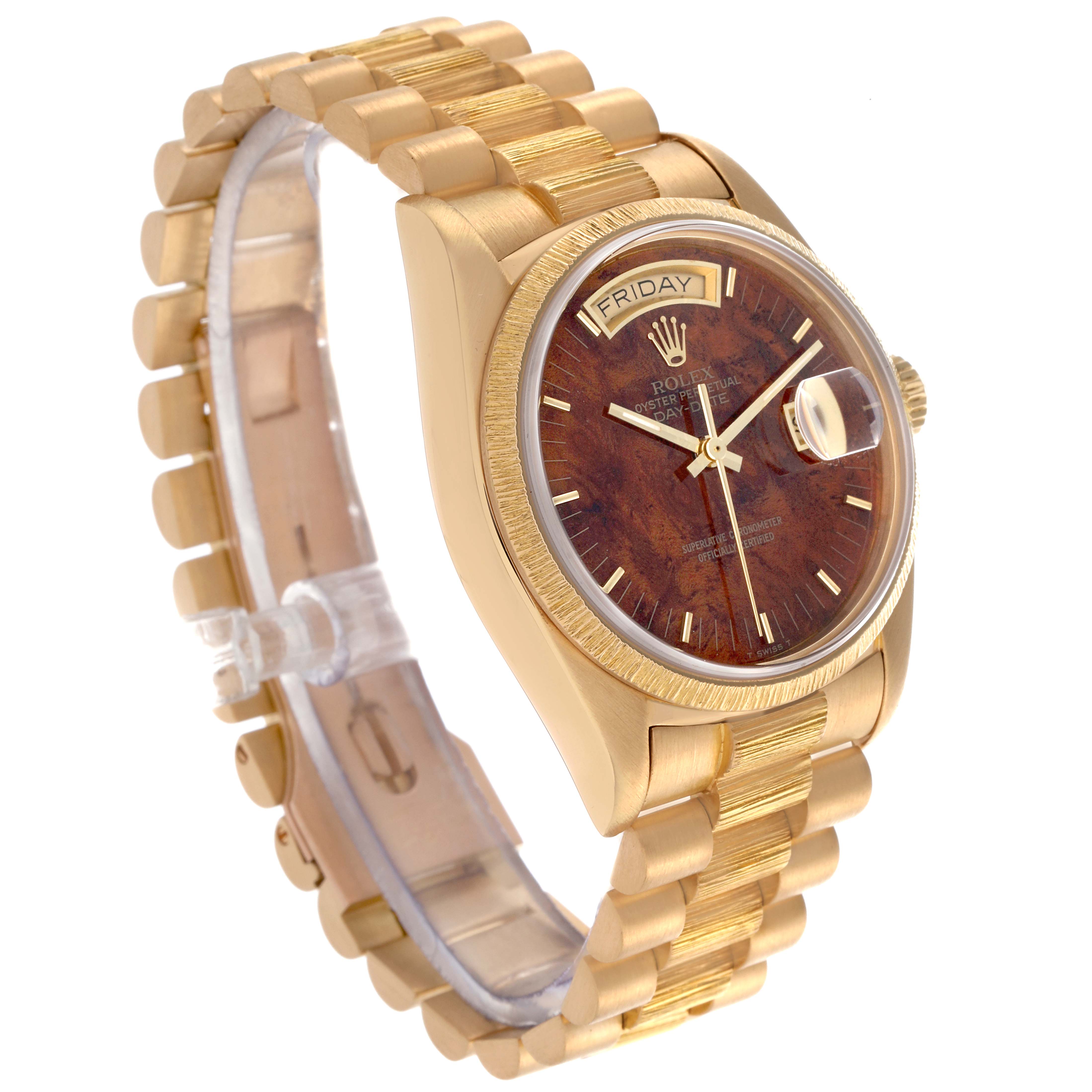 The Rolex President 18078 Men
s Yellow Gold Brown Dial 18078 Men
s Yellow Gold Brown Dial model is shown at a three-quarter angle, displaying the watch face, band, and crown.