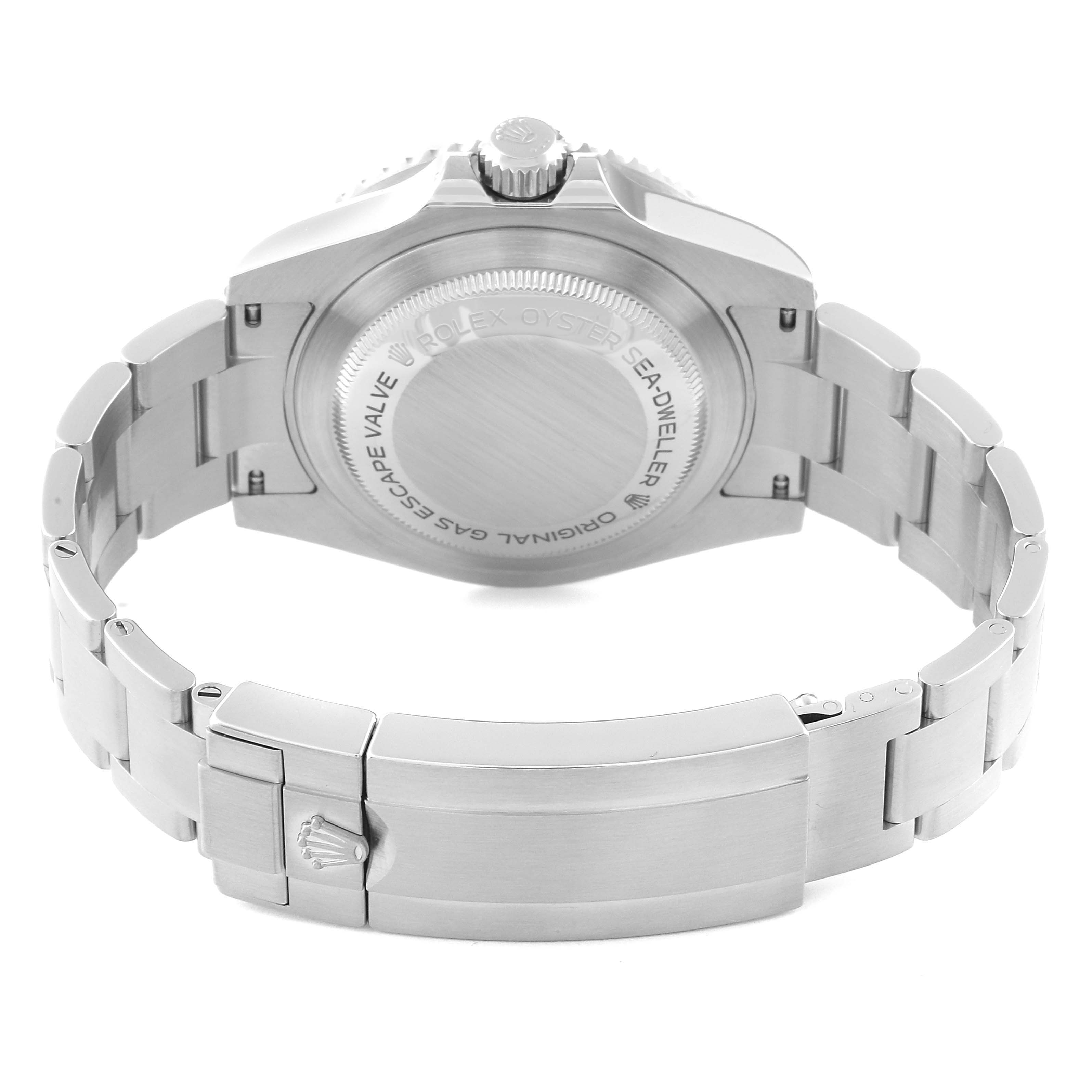 The image shows the back view of a Rolex Sea-Dweller 116600 Men's Stainless Steel Black Dial 116600 Men's Stainless Steel Black Dial watch, highlighting its case back and bracelet.