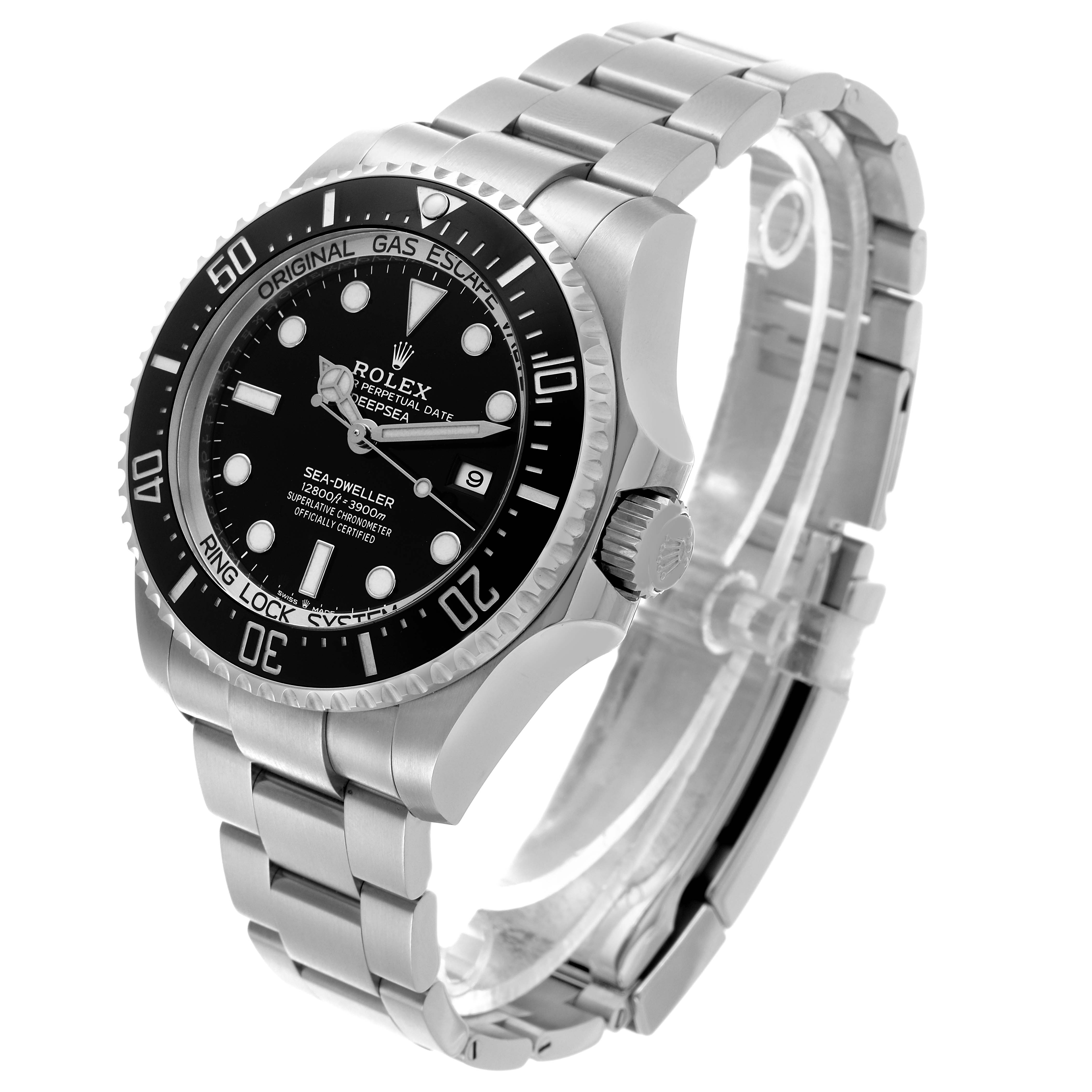 The Rolex Sea-Dweller 126660 Men's Stainless Steel Black Dial 126660 Men's Stainless Steel Black Dial is shown at a three-quarter angle, displaying the bezel, face, crown, and bracelet.