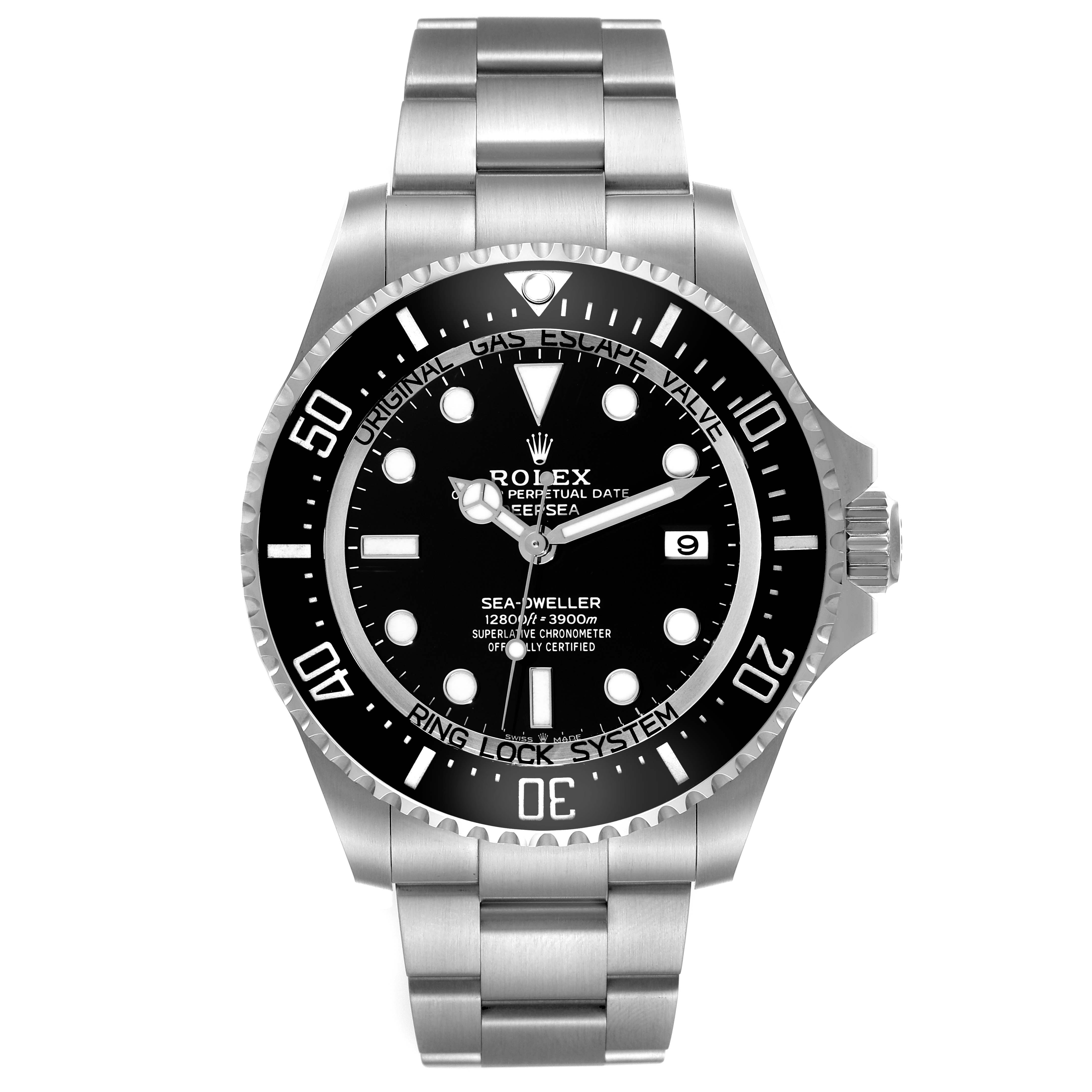 The Rolex Sea-Dweller 136660 Men
s Stainless Steel Black Dial 136660 Men
s Stainless Steel Black Dial watch is shown from a front angle, displaying its dial, bezel, and bracelet.