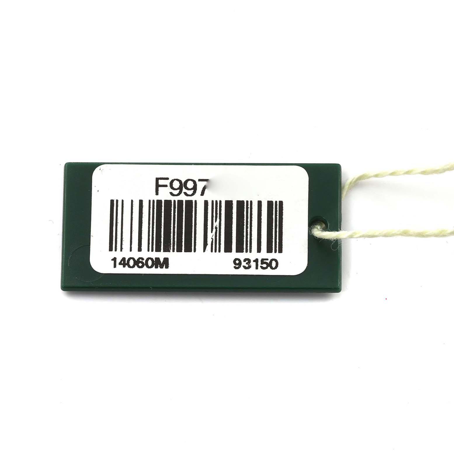 The image shows a green tag with a barcode and reference numbers for the Rolex Submariner 14060M Men
s Stainless Steel Black Dial 14060M Men
s Stainless Steel Black Dial model 14060M.