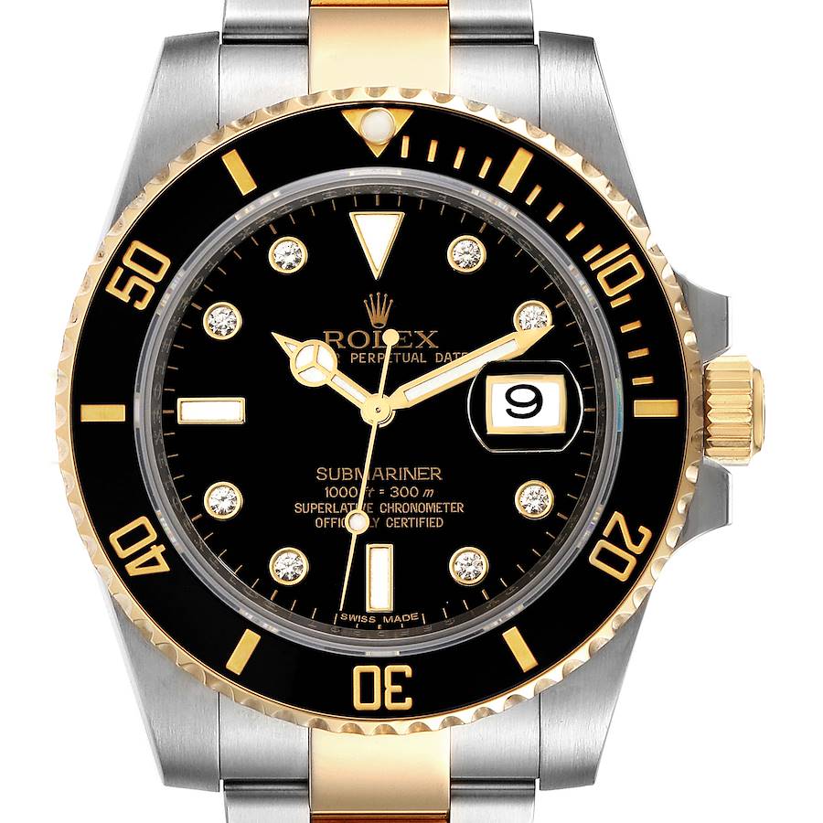 Rolex Submariner Steel Yellow Gold Black Diamond Dial Mens Watch 116613 SwissWatchExpo