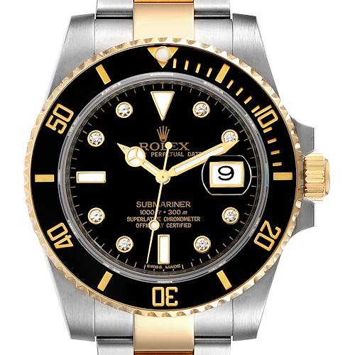 Photo of Rolex Submariner Steel Yellow Gold Black Diamond Dial Mens Watch 116613
