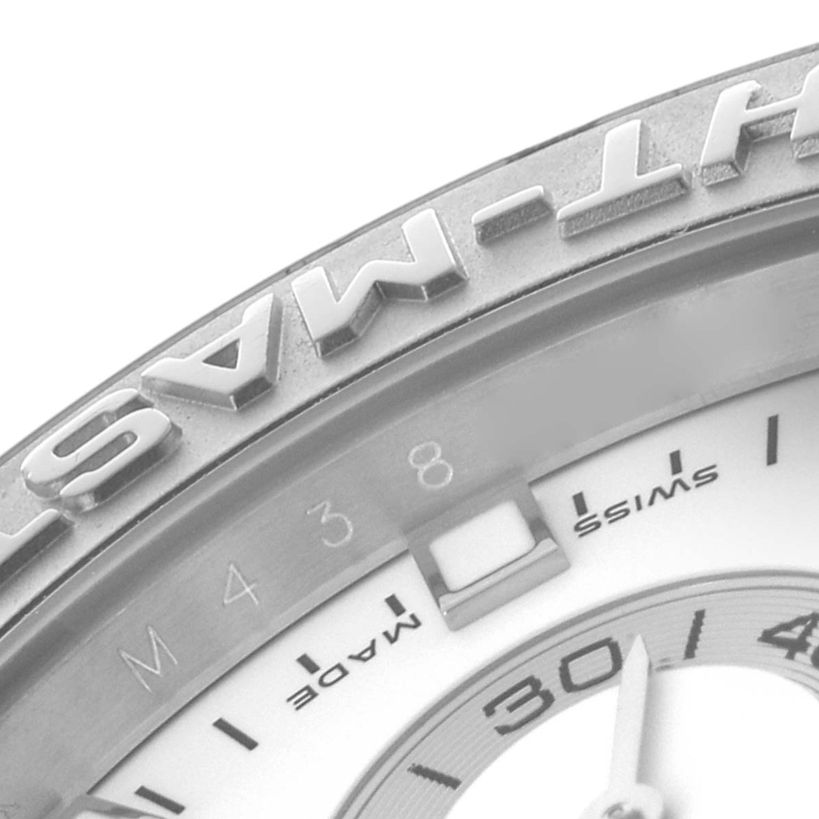 The image shows a close-up of the bezel and dial of a Rolex Yacht-Master 116689 Men
s Platinum White Dial 116689 Men
s Platinum White Dial watch, highlighting the edge and numerals.