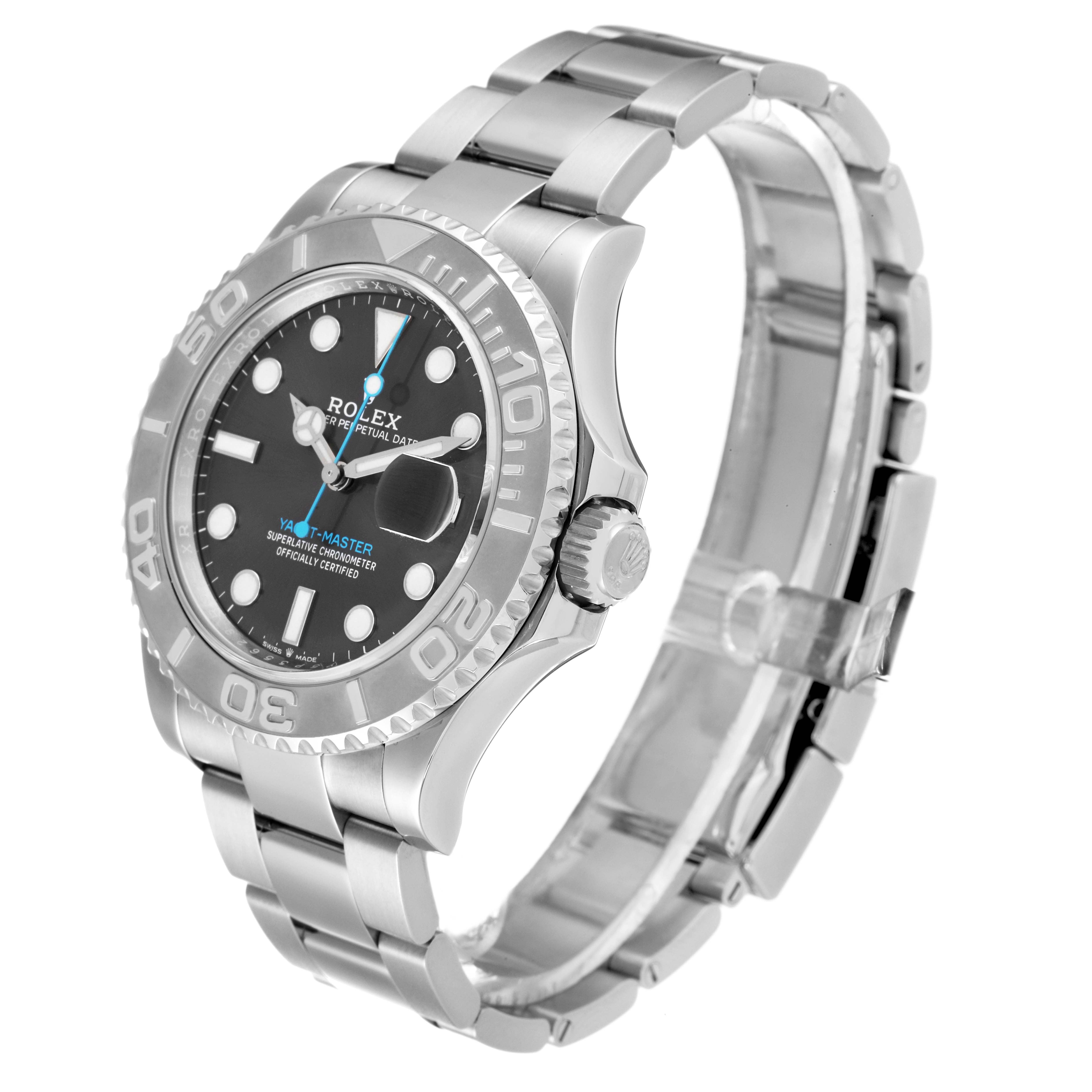 This Rolex Yacht-Master 126622 Men
s Stainless Steel Grey Dial 126622 Men
s Stainless Steel Grey Dial watch is shown from a three-quarter angle, highlighting its face, bezel, crown, and bracelet.