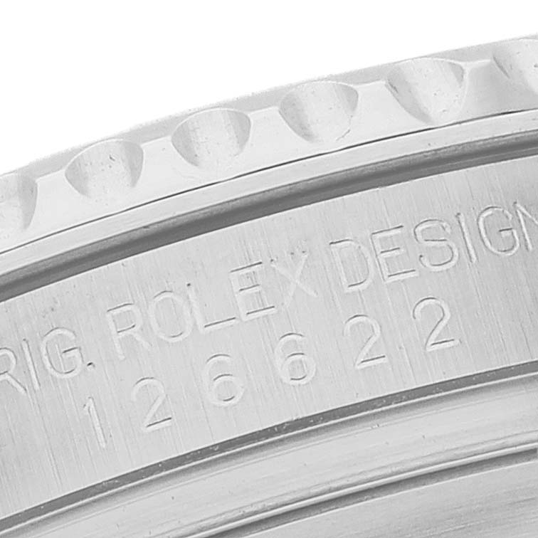 The image shows a close-up of the case back with engravings on the Rolex Yacht-Master 126622 Men
s Stainless Steel Grey Dial 126622 Men
s Stainless Steel Grey Dial watch.