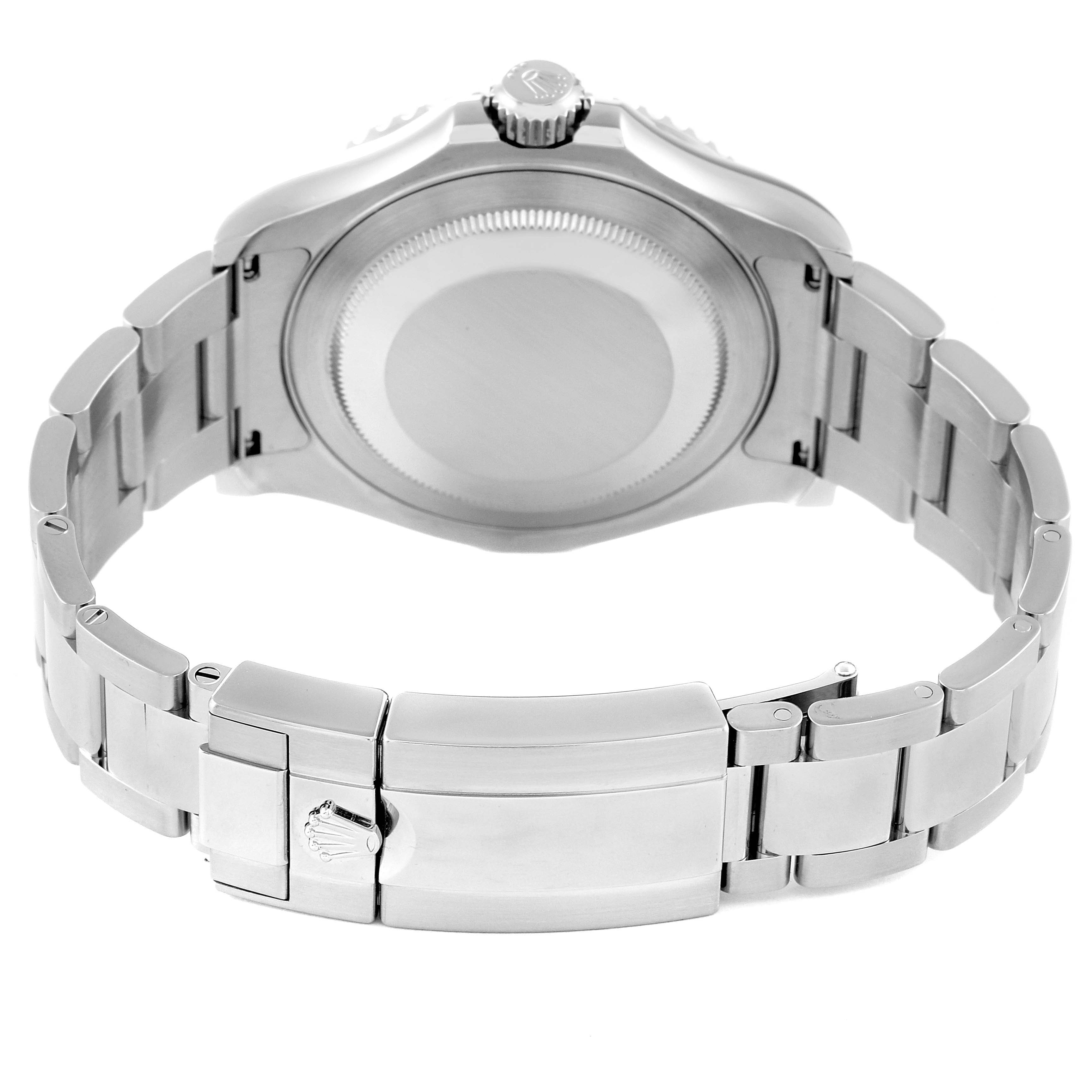 The image shows the back and clasp of a Rolex Yacht-Master 126622 Men
s Stainless Steel Grey Dial 126622 Men
s Stainless Steel Grey Dial watch, highlighting the case back and metal bracelet.