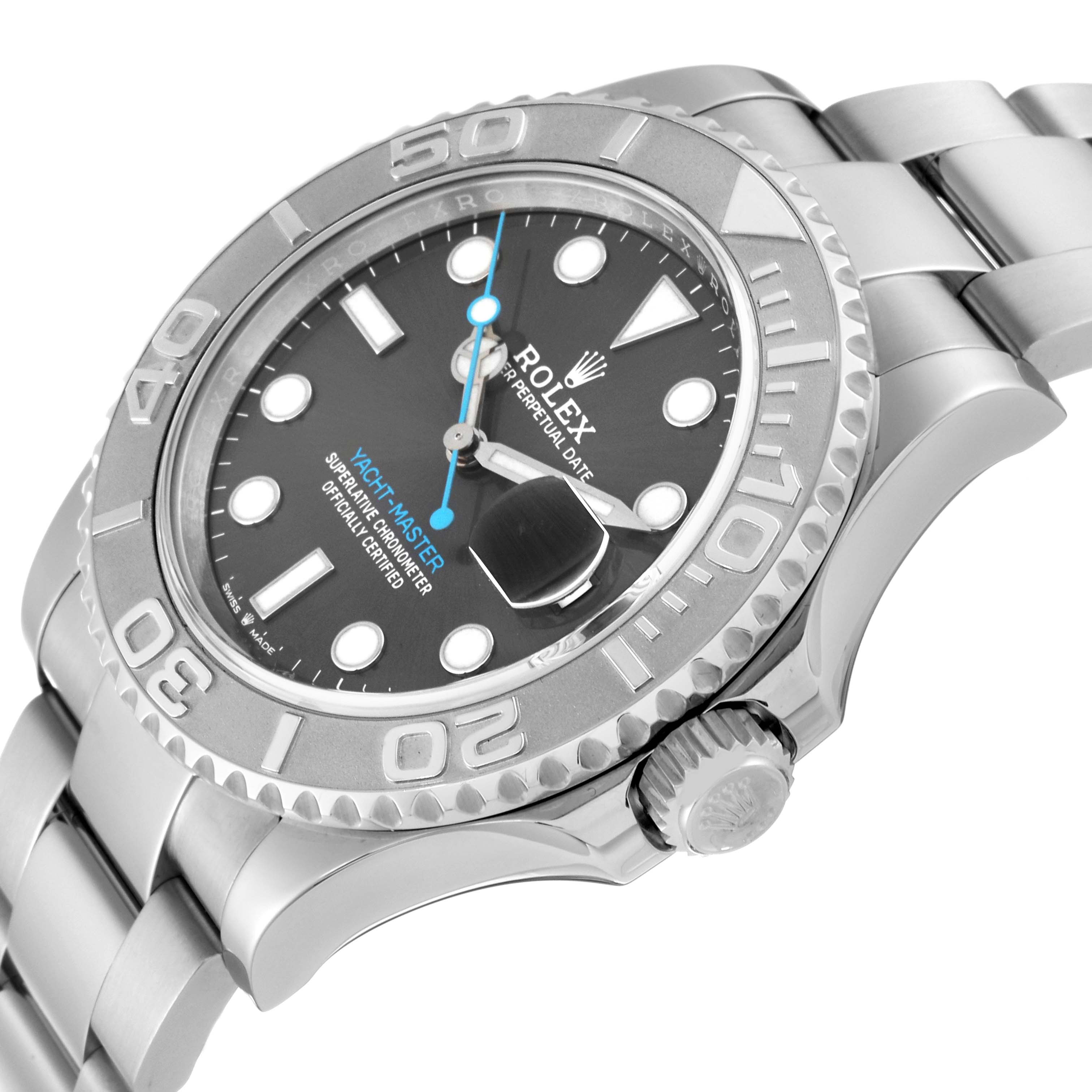 The image shows a Rolex Yacht-Master 126622 Men's Stainless Steel Grey Dial 126622 Men's Stainless Steel Grey Dial watch at a slight angle, focusing on the face, bezel, and part of the bracelet.
