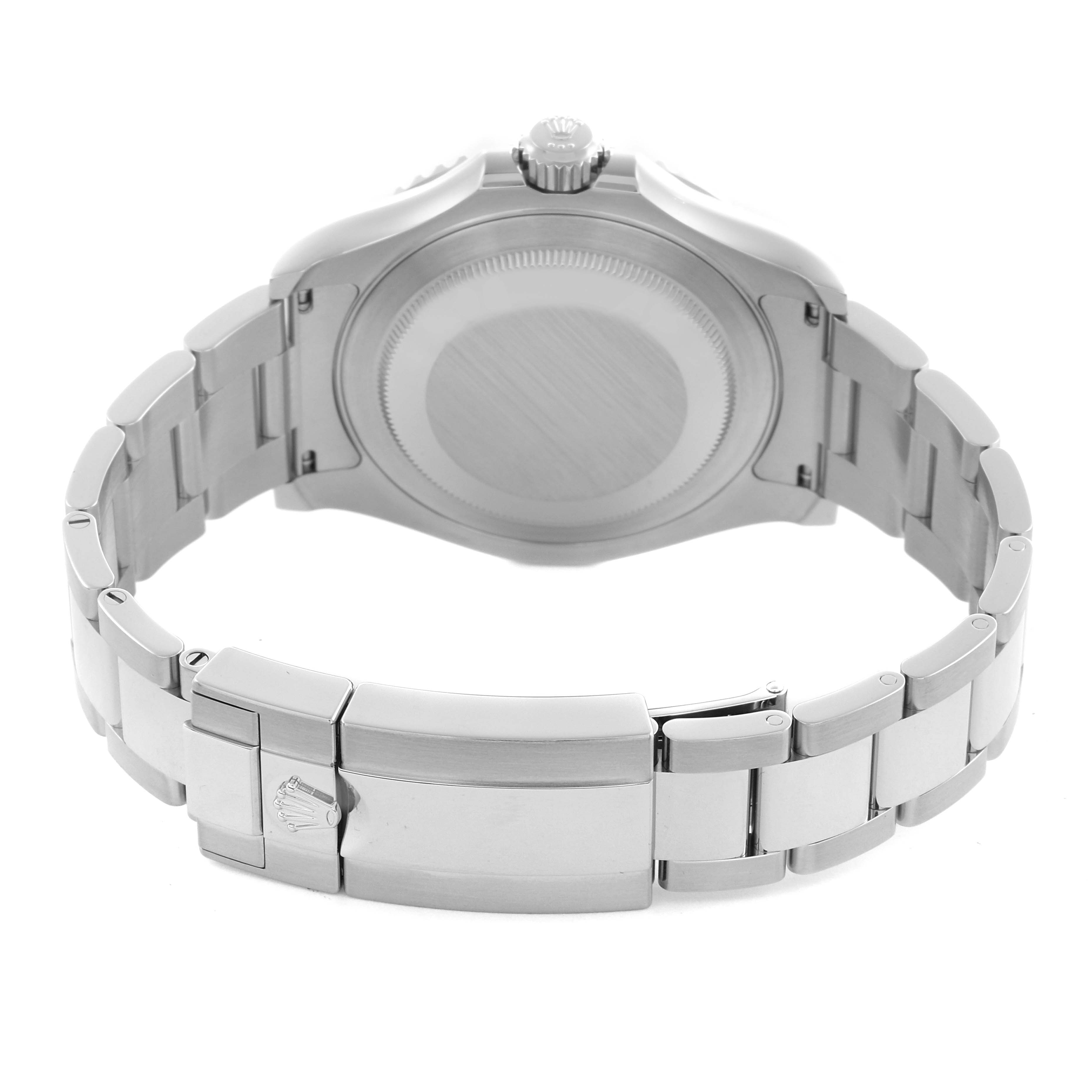 The image shows a Rolex Yacht-Master 126622 Men's Stainless Steel Blue Dial 126622 Men's Stainless Steel Blue Dial watch from the back, displaying the bracelet, clasp, and case back.