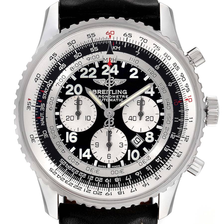 Breitling Navitimer Cosmonaute Black Dial Steel Mens Watch A22322 Box Papers SwissWatchExpo