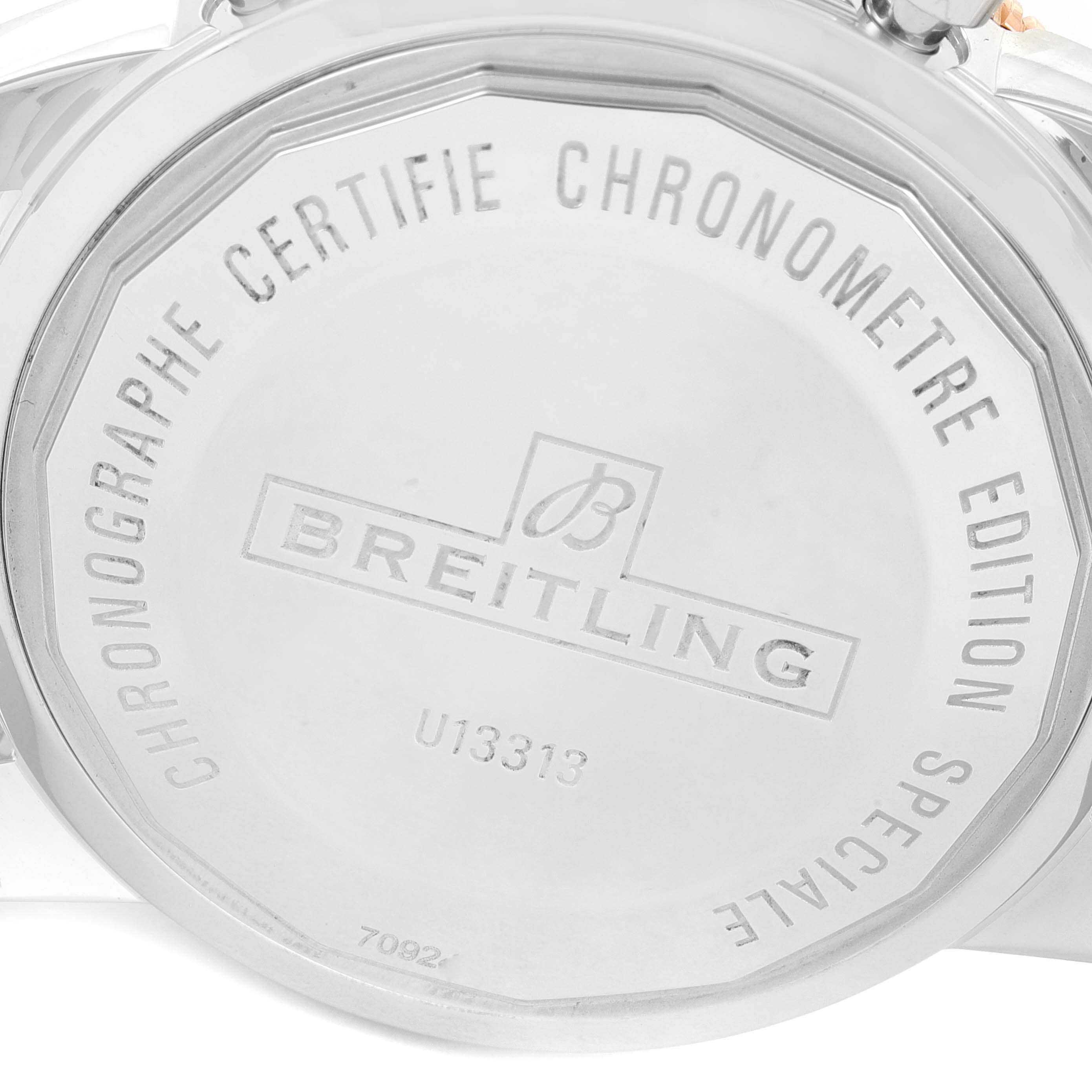 The image shows the back case of a Breitling Superocean U1331312/BG50/279S/A20D.4 Men's Steel and Gold (two tone) Black Dial U1331312/BG50/279S/A20D.4 Men's Steel and Gold (two tone) Black Dial watch with engraved details on it.