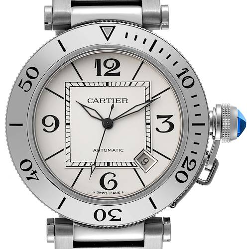 Photo of Cartier Pasha Seatimer Stainless Steel Silver Dial Mens Watch W31080M7 Papers