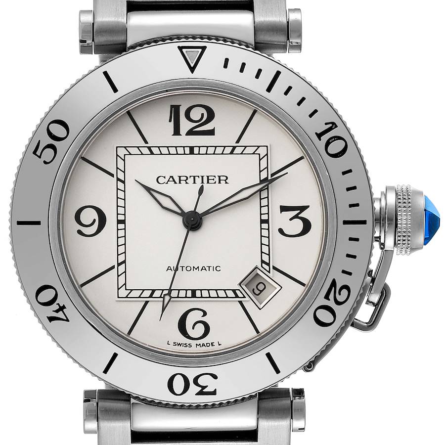 Cartier Pasha Seatimer Stainless Steel Silver Dial Mens Watch W31080M7 Papers SwissWatchExpo