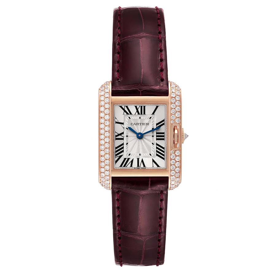 Cartier Tank Anglaise Rose Gold Silver Dial Diamond Ladies Watch