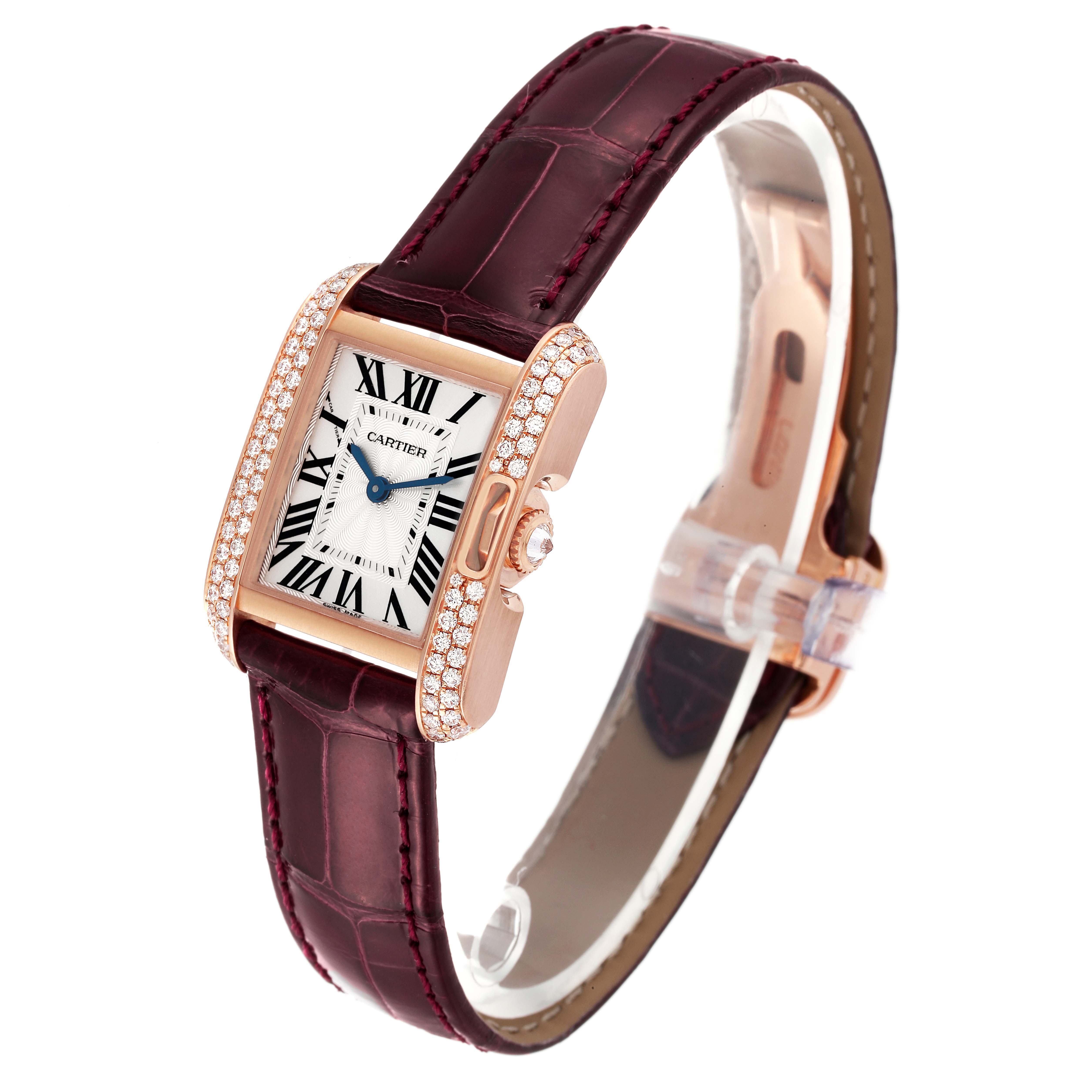 The image shows a Cartier Tank Anglaise WT100013 Women's Rose Gold Silver Dial WT100013 Women's Rose Gold Silver Dial watch at a slight angle, highlighting its face, bezel, crown, and strap.
