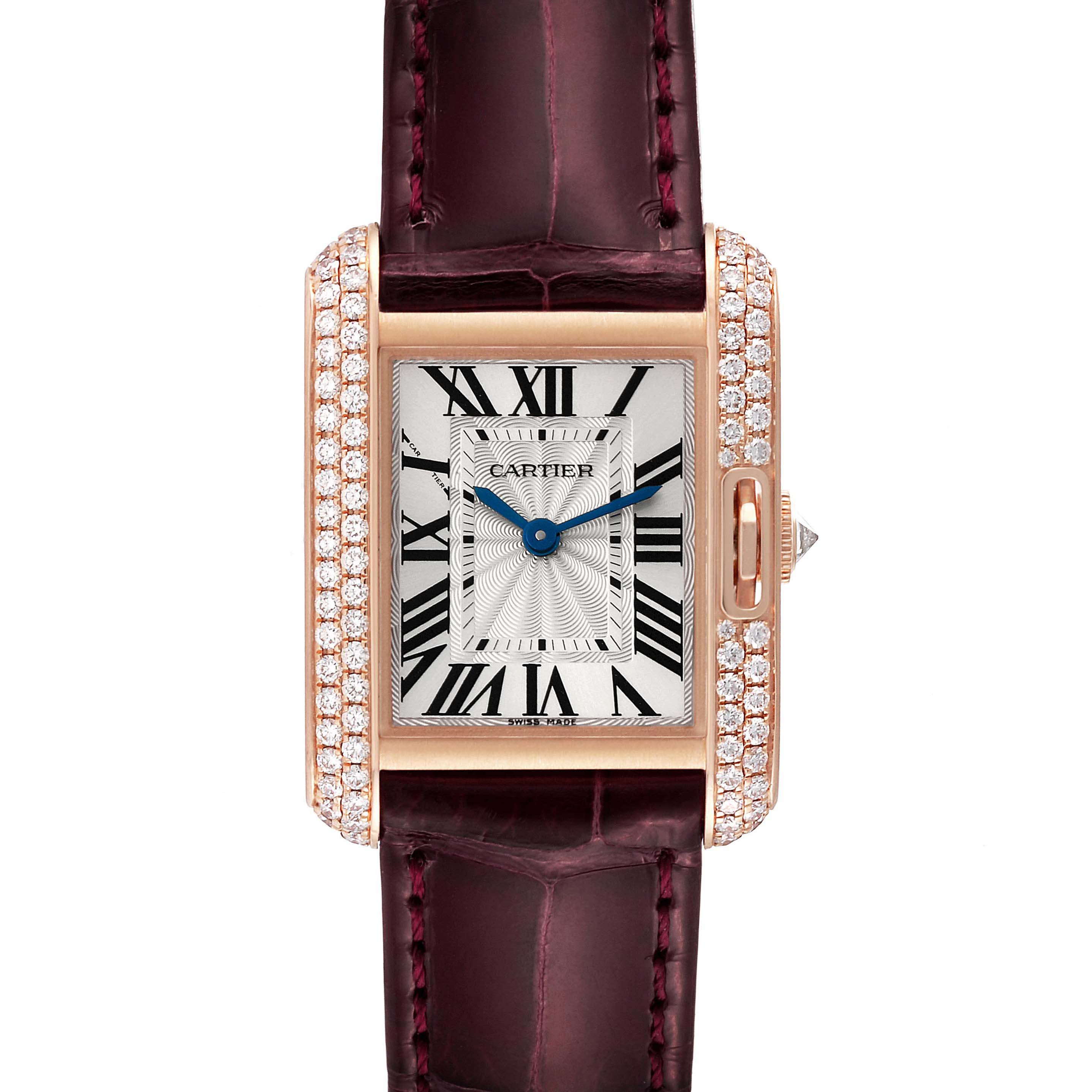 Cartier Tank Anglaise Rose Gold Silver Dial Diamond Ladies Watch