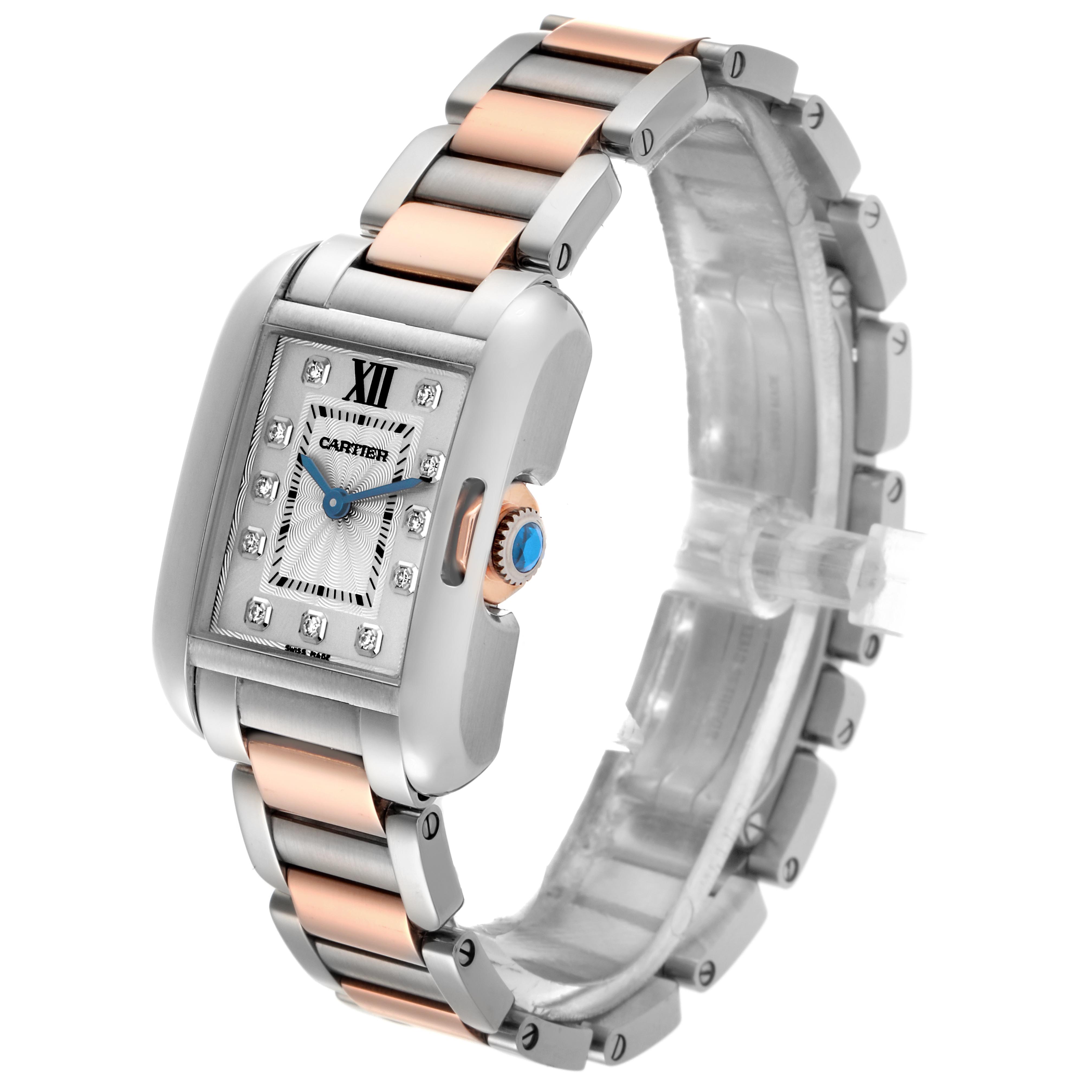 The Cartier Tank Anglaise WT100024 Women's Steel and Gold (two tone) Silver Dial WT100024 Women's Steel and Gold (two tone) Silver Dial watch is shown at an angled view, highlighting its rectangular face, bracelet, and crown.