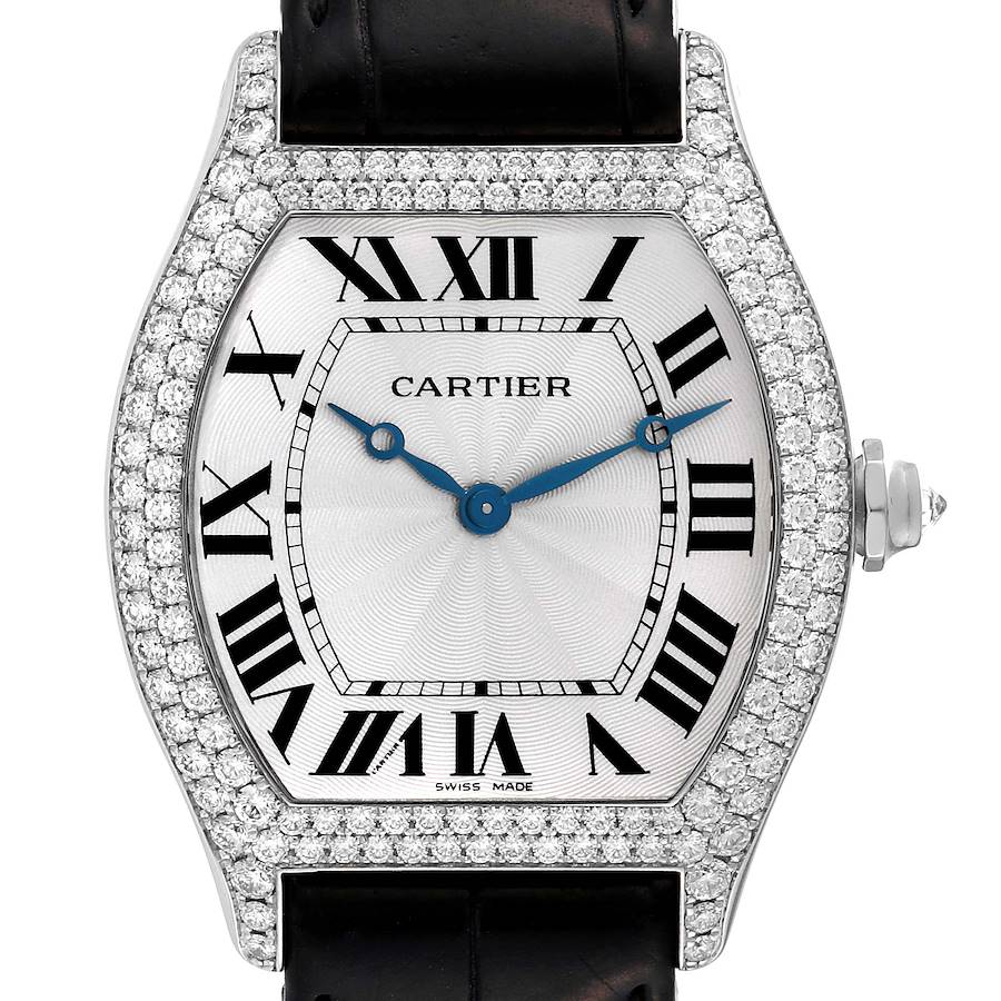 Cartier Tortue Large White Gold Diamond Mens Watch WA503851 Box Card SwissWatchExpo
