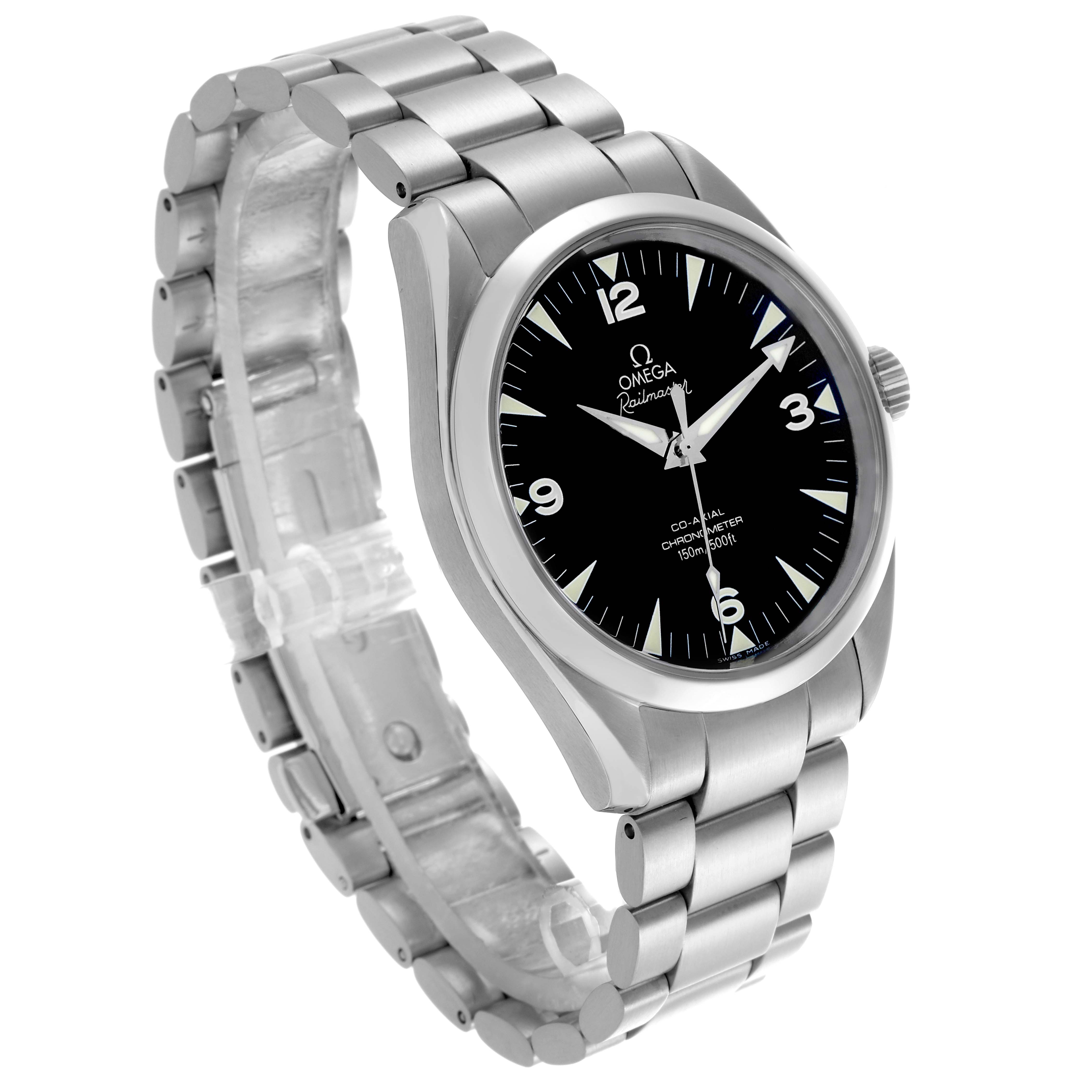 The Omega Aqua Terra 2503.52.00 Men's Stainless Steel Black Dial 2503.52.00 Men's Stainless Steel Black Dial watch is shown at a three-quarter angle, displaying the face, bezel, bracelet, and crown.