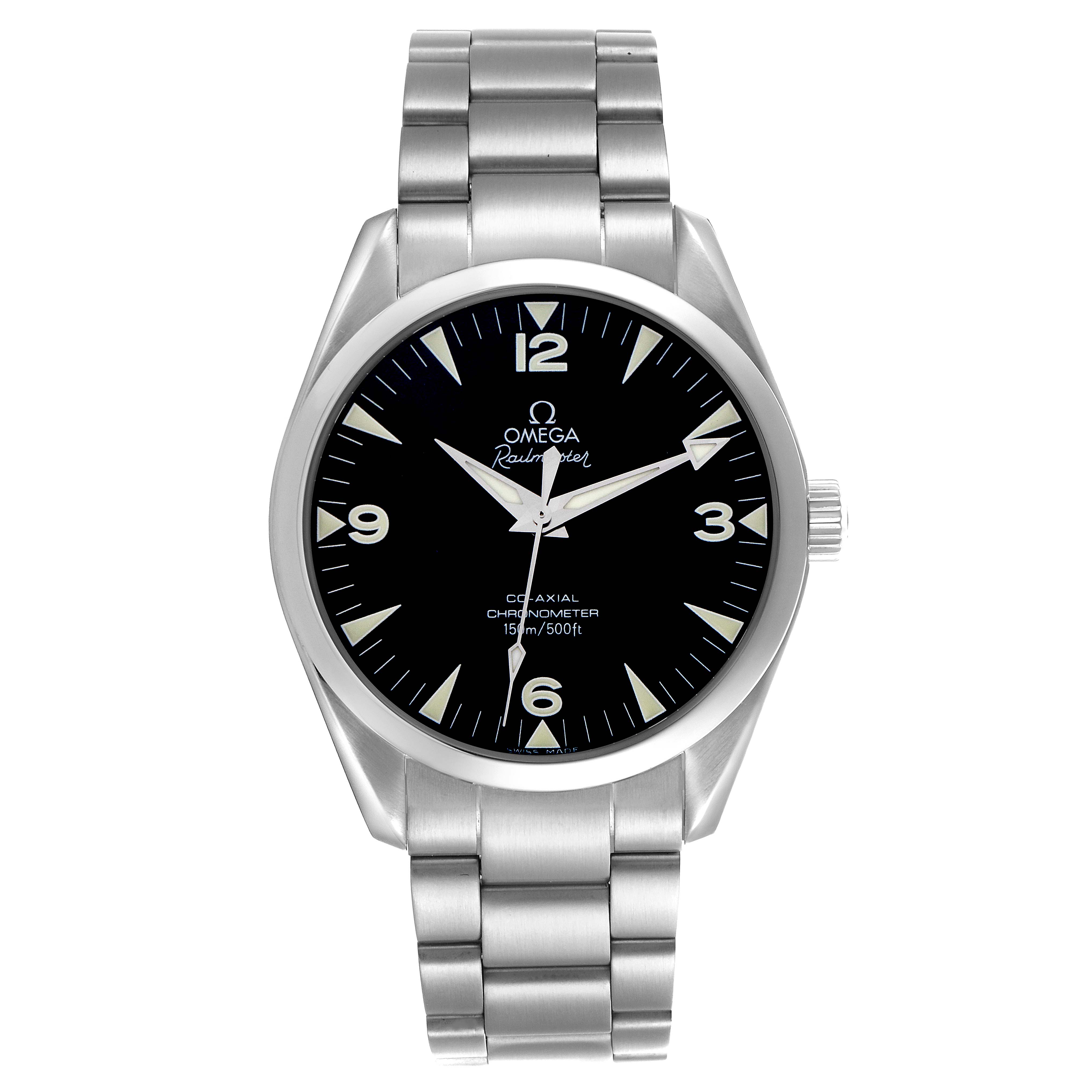 The Omega Aqua Terra 2503.52.00 Men's Stainless Steel Black Dial 2503.52.00 Men's Stainless Steel Black Dial watch is shown from the front, displaying the face, bezel, case, crown, and bracelet.