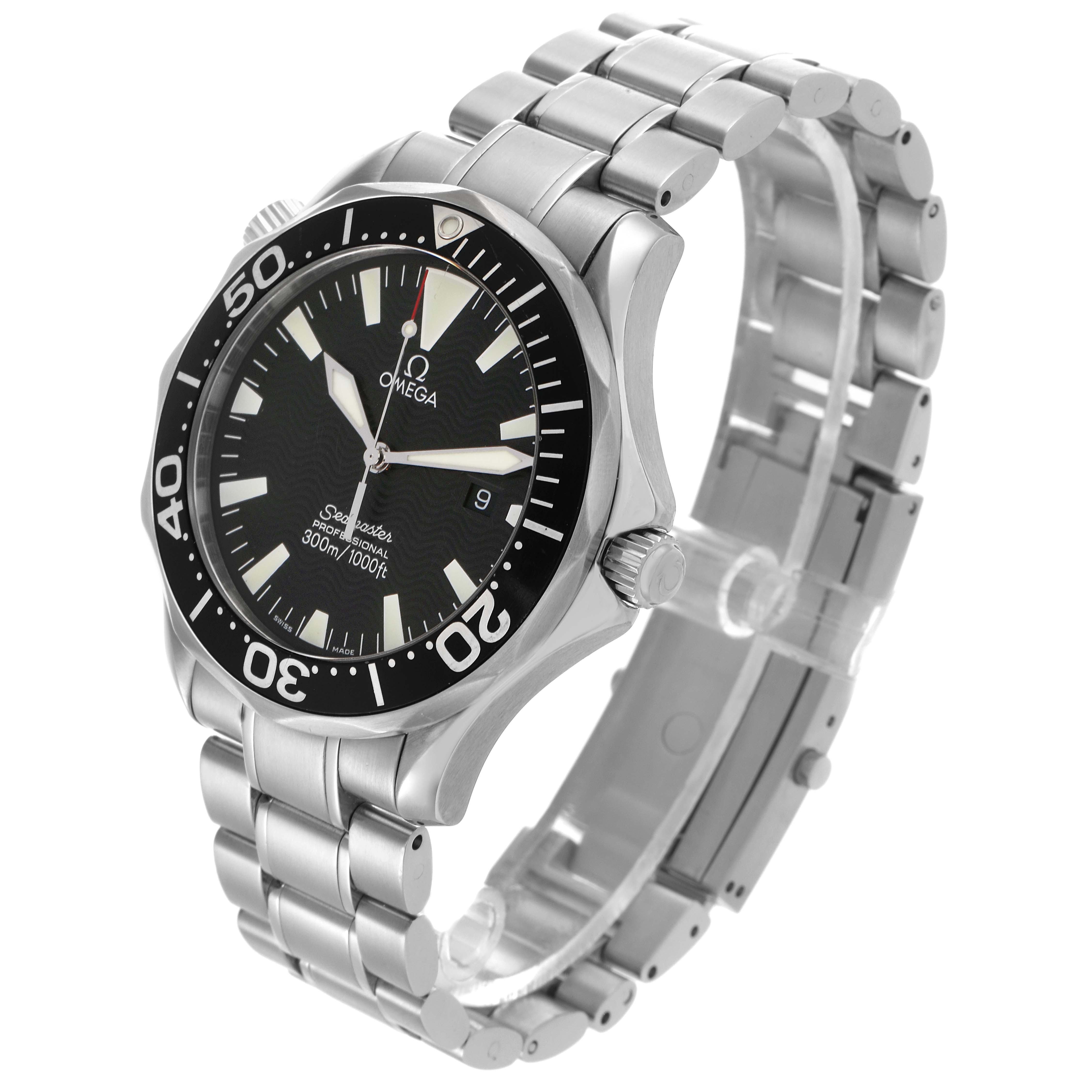 The Omega Seamaster 2264.50.00 Men
s Stainless Steel Black Dial 2264.50.00 Men
s Stainless Steel Black Dial is shown at a three-quarter angle, displaying its bezel, dial, hands, and bracelet.