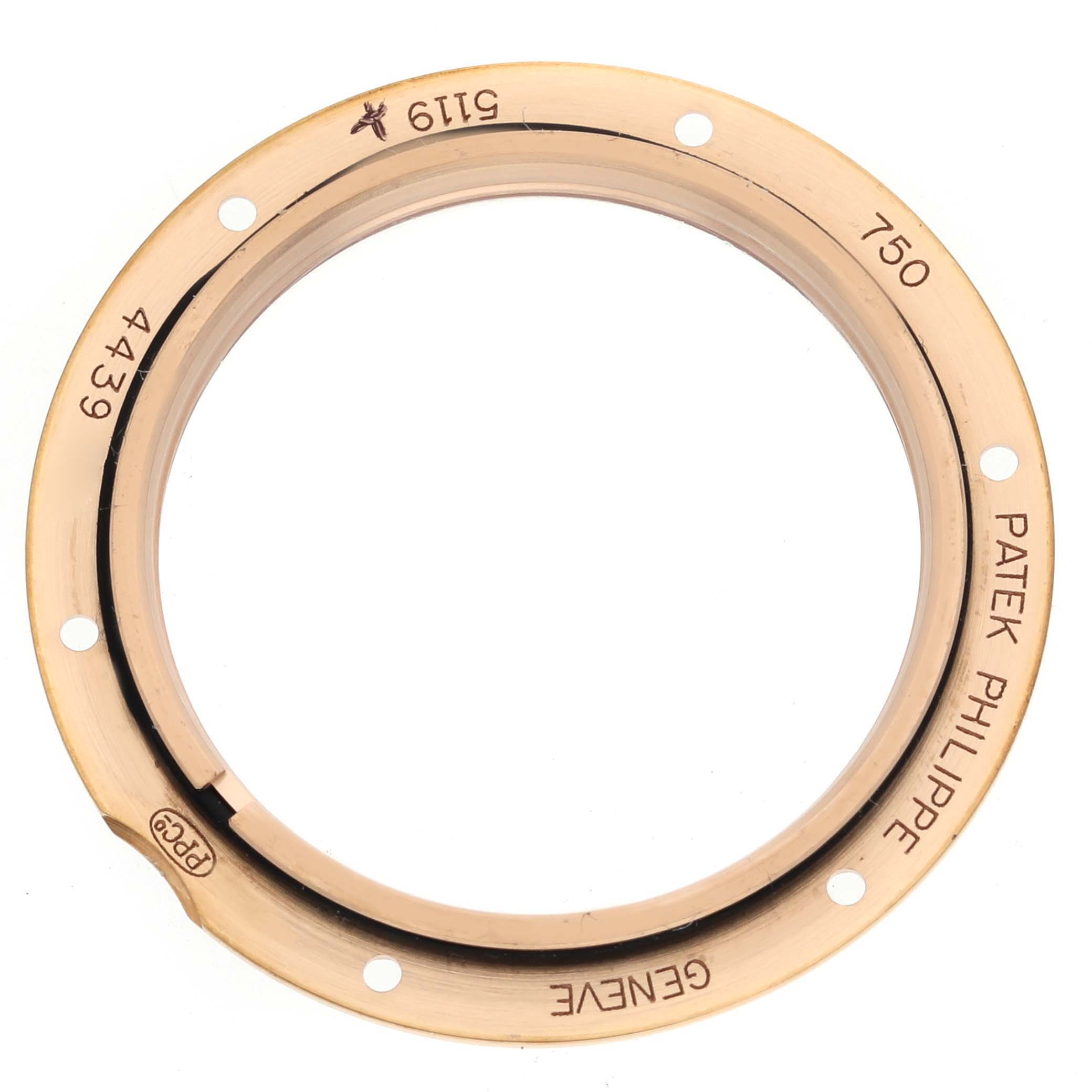 This image shows a Patek Philippe Calatrava 5119R-001 Men's Rose Gold White Dial 5119R-001 Men's Rose Gold White Dial model watch bezel, viewed from the front.